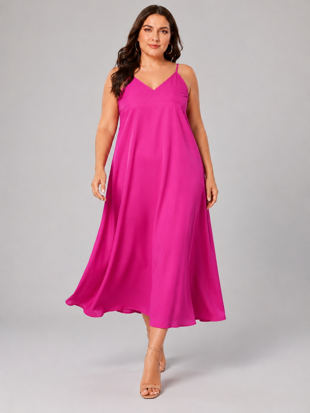 Women Pink Plus Size Shoulder Strap Maxi Dress