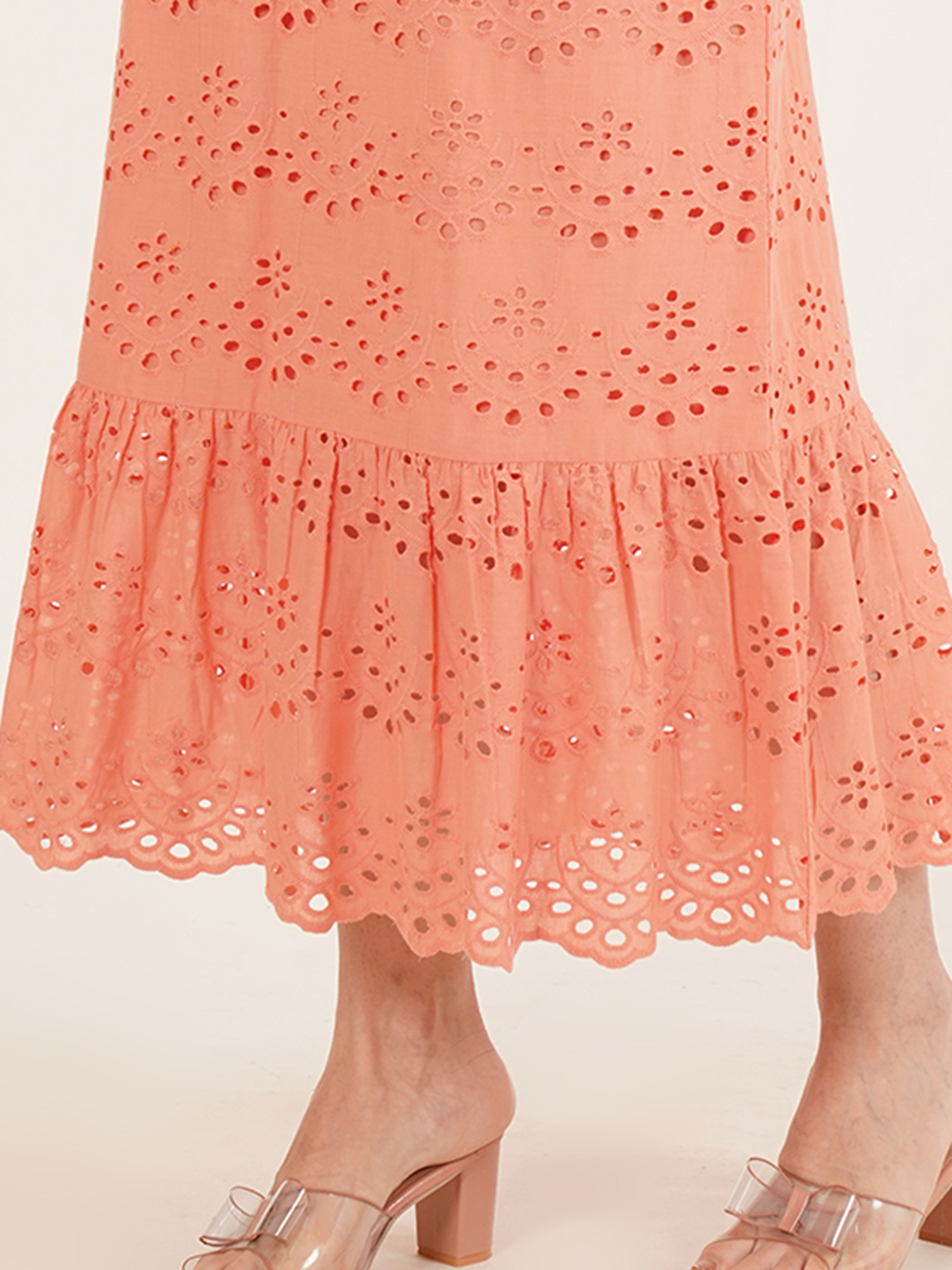 Women Chic Schiffli Pink Cotton Co-Ord Set 5