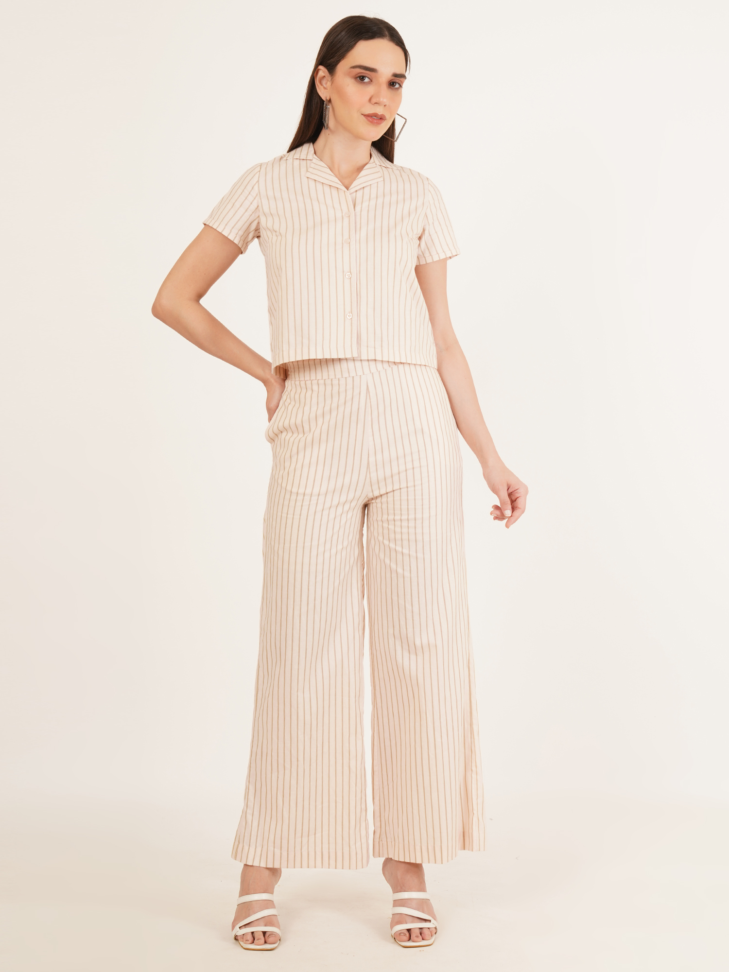 Women Grey & White Stripe Cotton Co-Ord Set 2