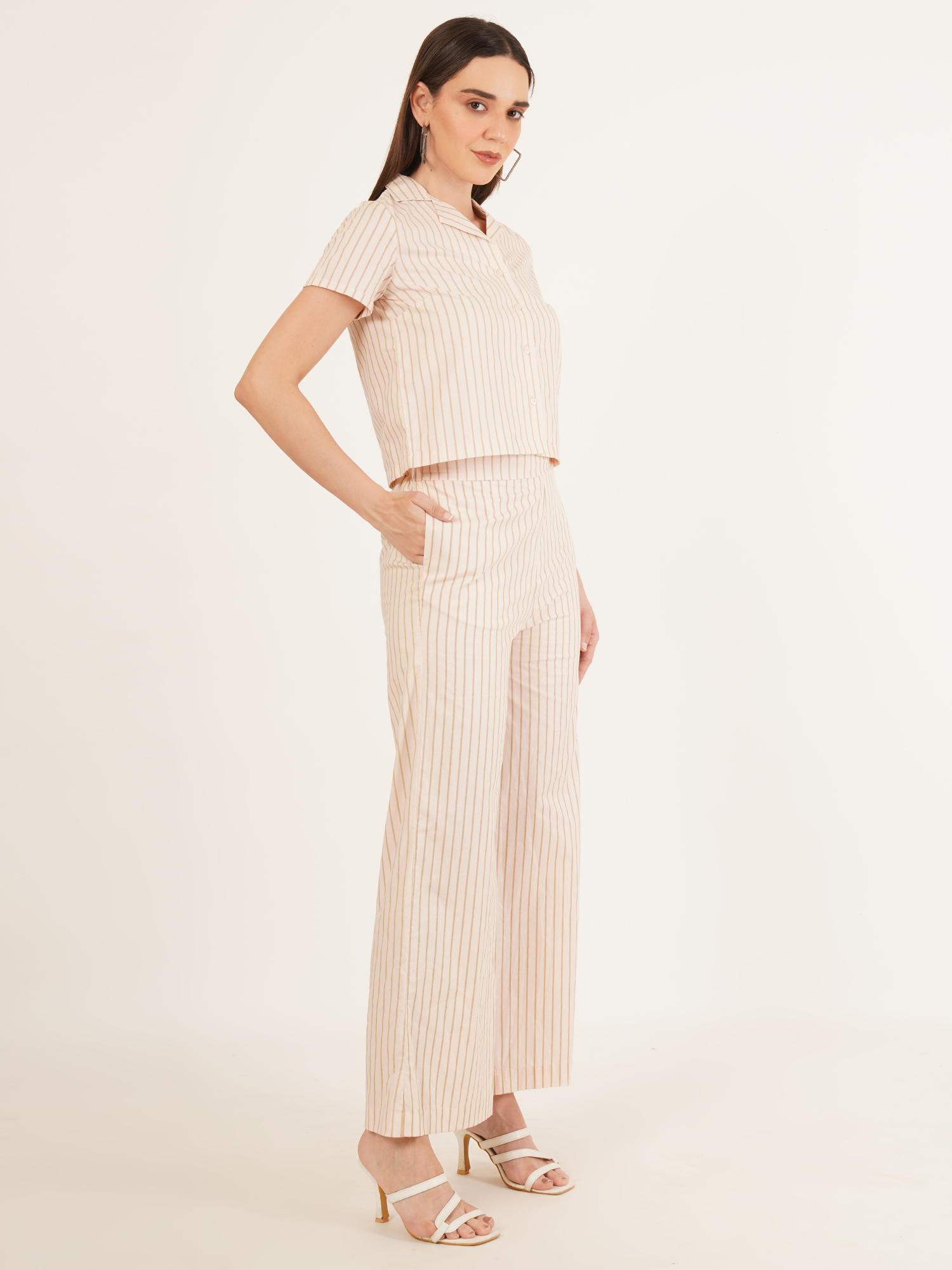 Women Grey & White Stripe Cotton Co-Ord Set 3