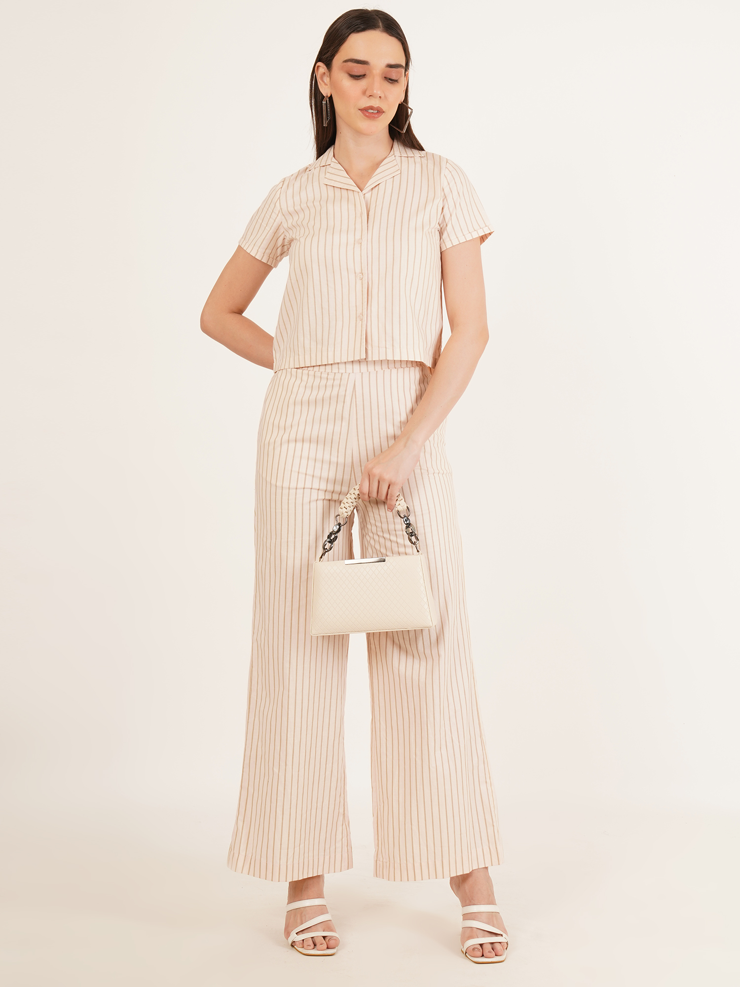 Women Grey & White Stripe Cotton Co-Ord Set 5