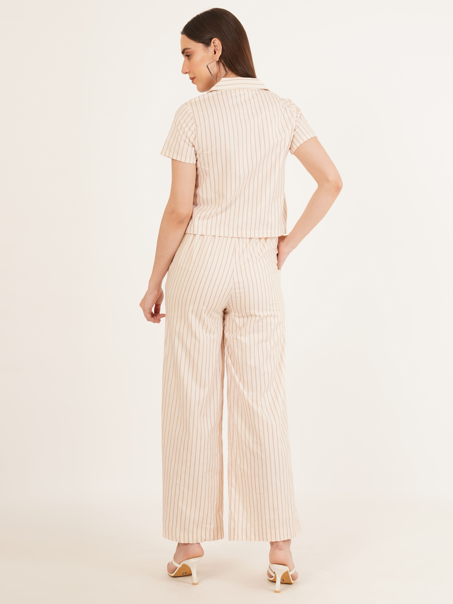 Women Grey & White Stripe Cotton Co-Ord Set 6