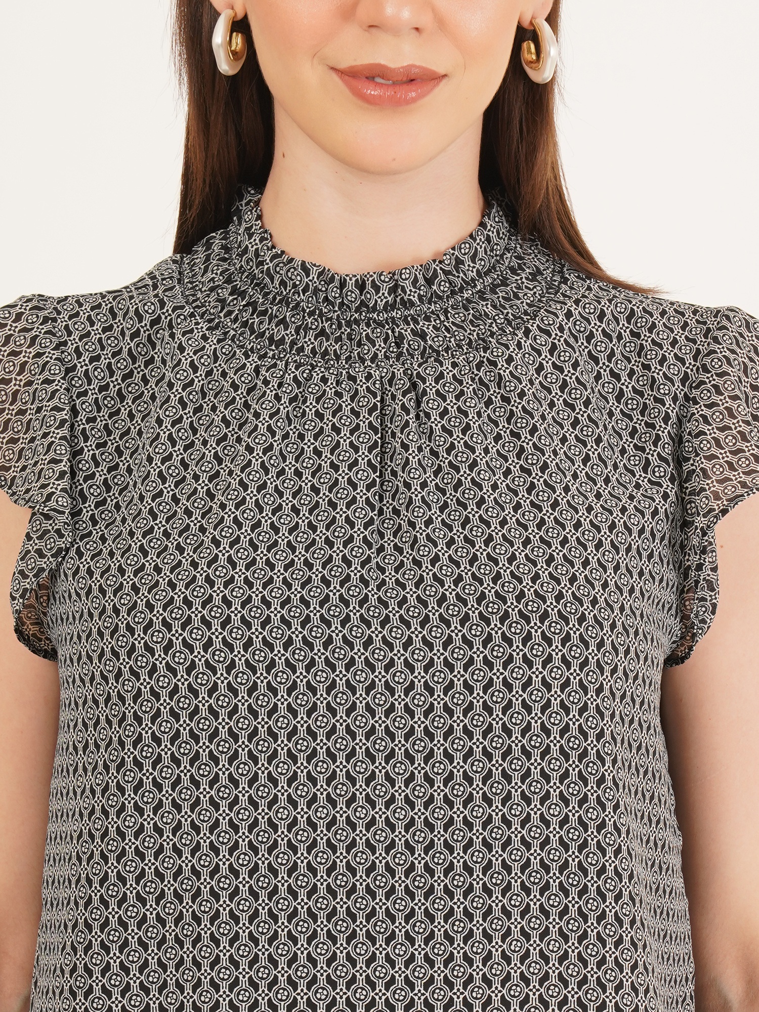 Women Printed Smocked Ruffle Top 3