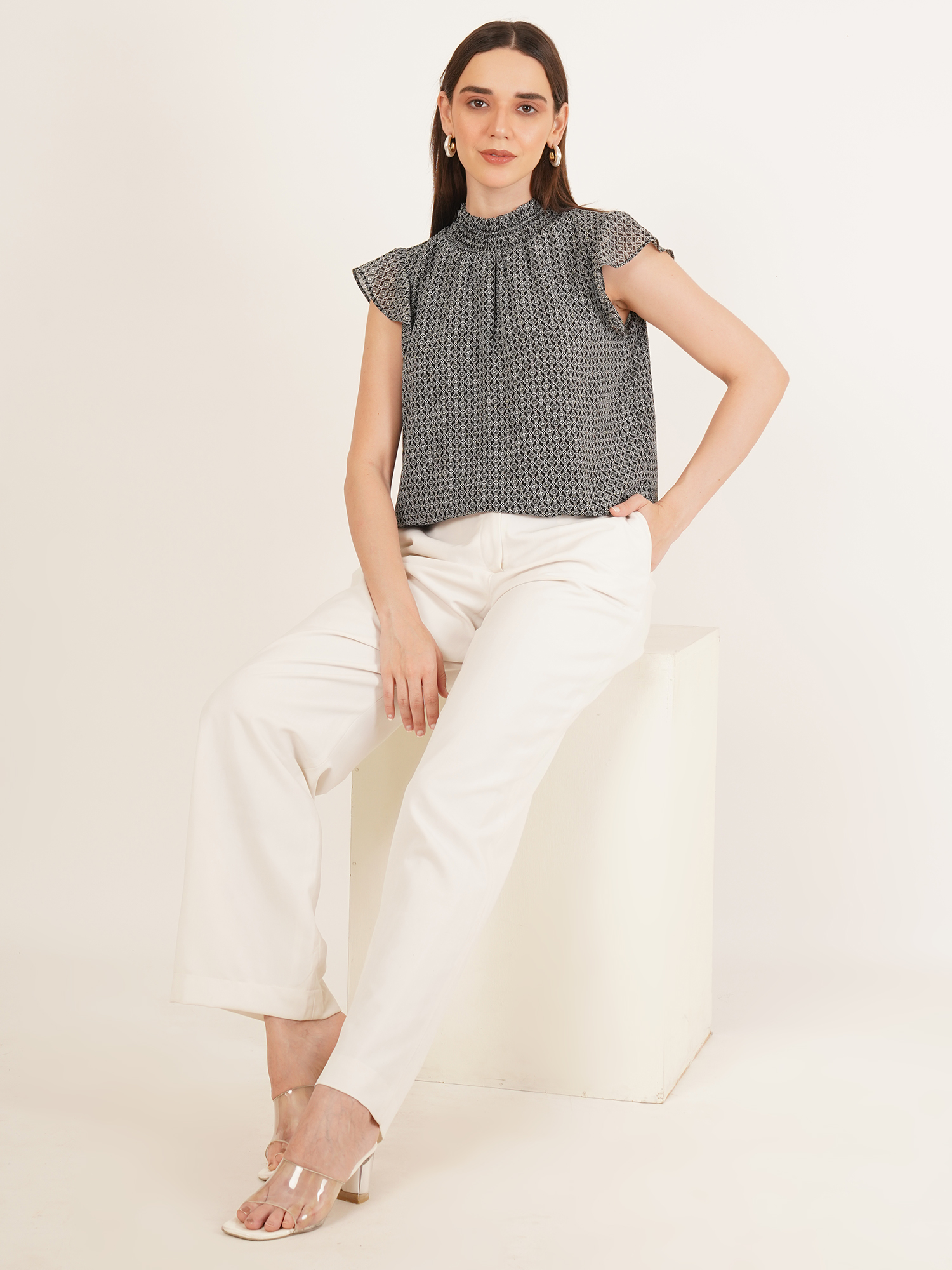 Women Printed Smocked Ruffle Top 4