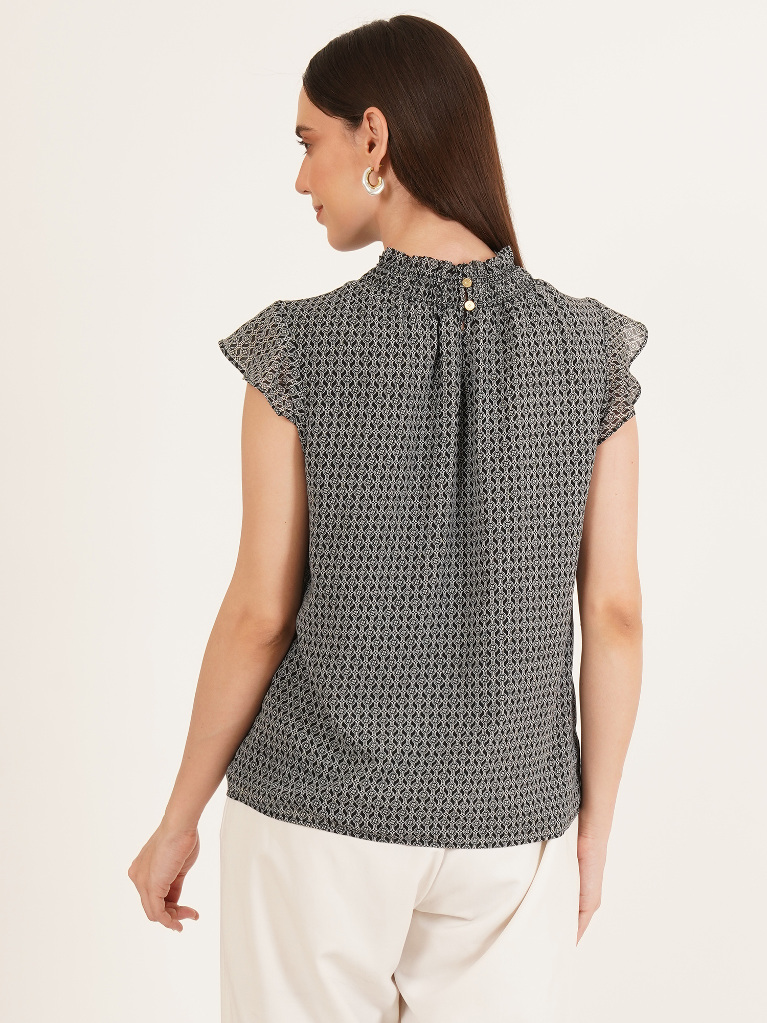 Women Printed Smocked Ruffle Top 5