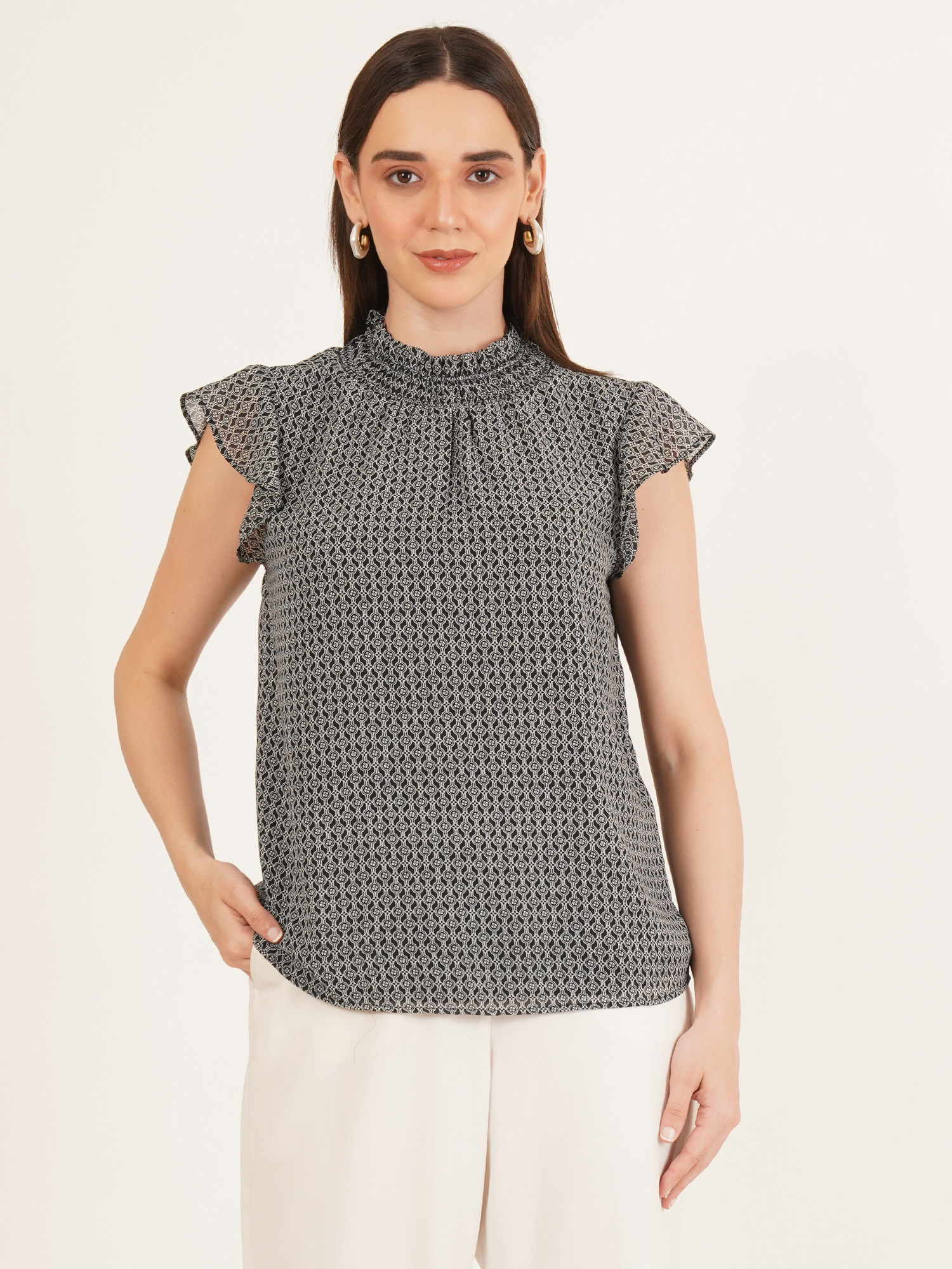 Women Printed Smocked Ruffle Top 6
