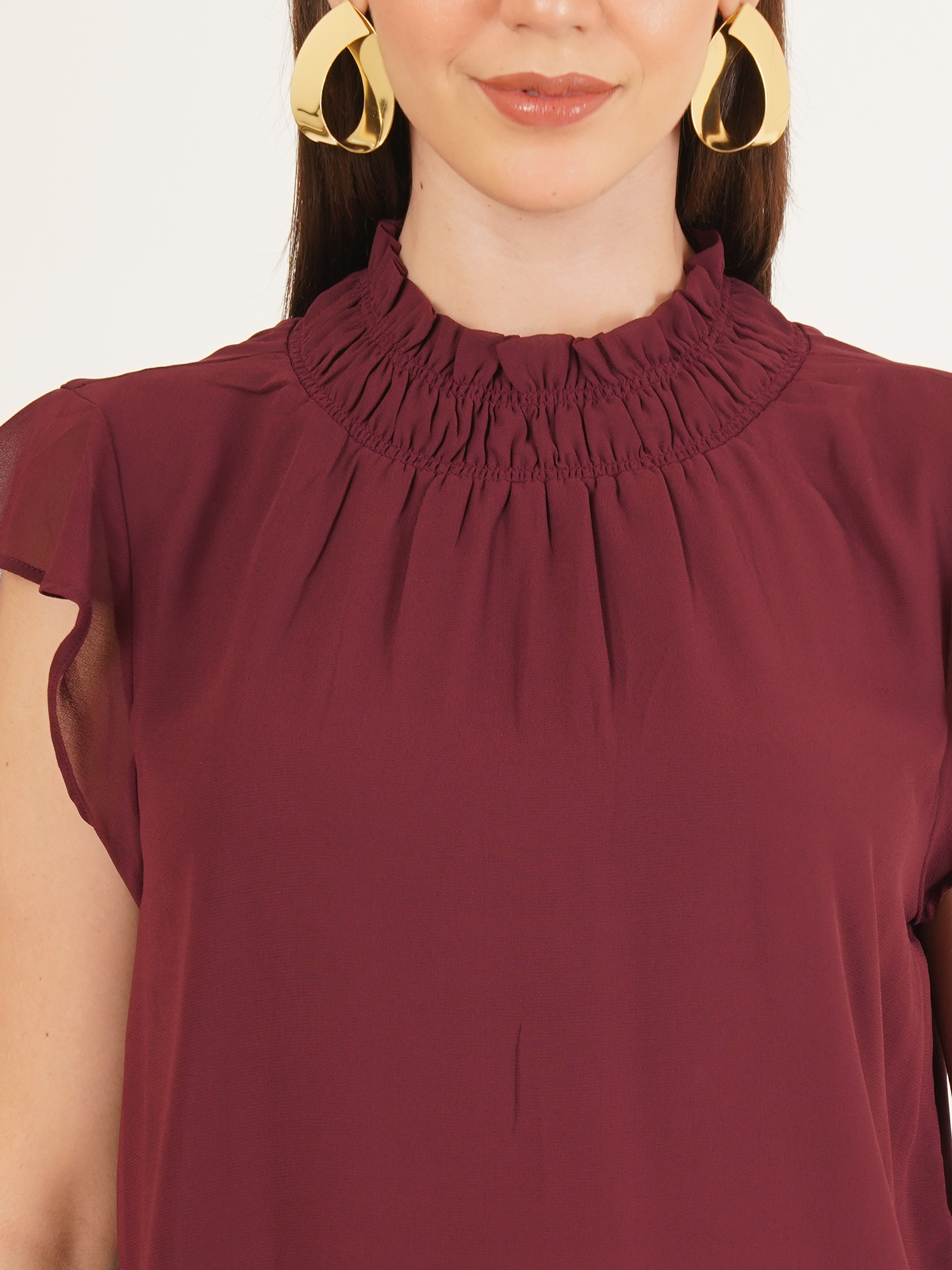 Women Solid Smocked Ruffle Top 3