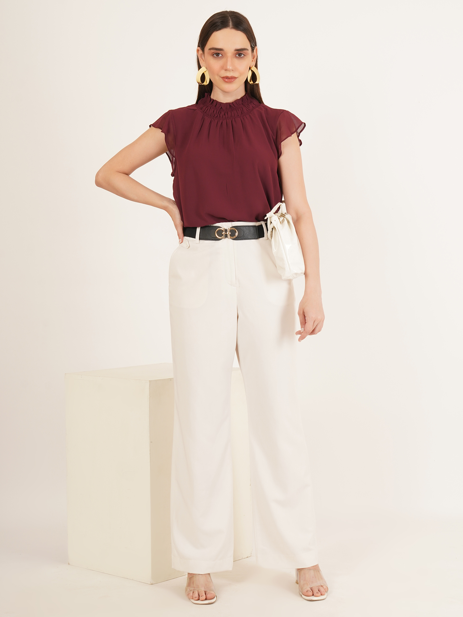 Women Solid Smocked Ruffle Top 4
