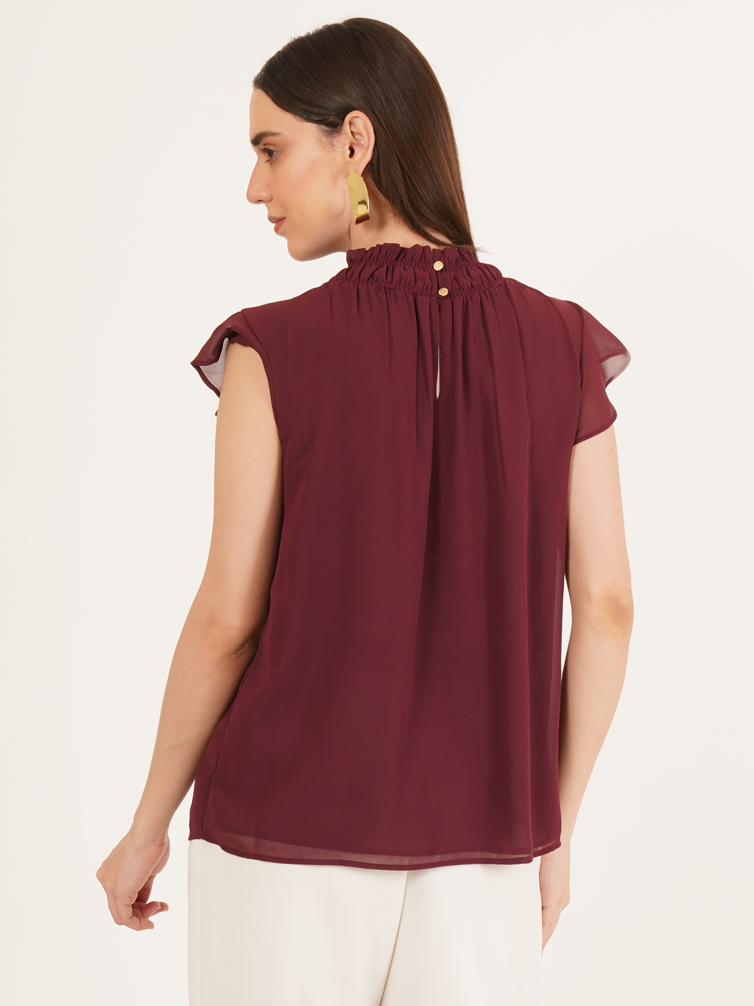 Women Solid Smocked Ruffle Top 5
