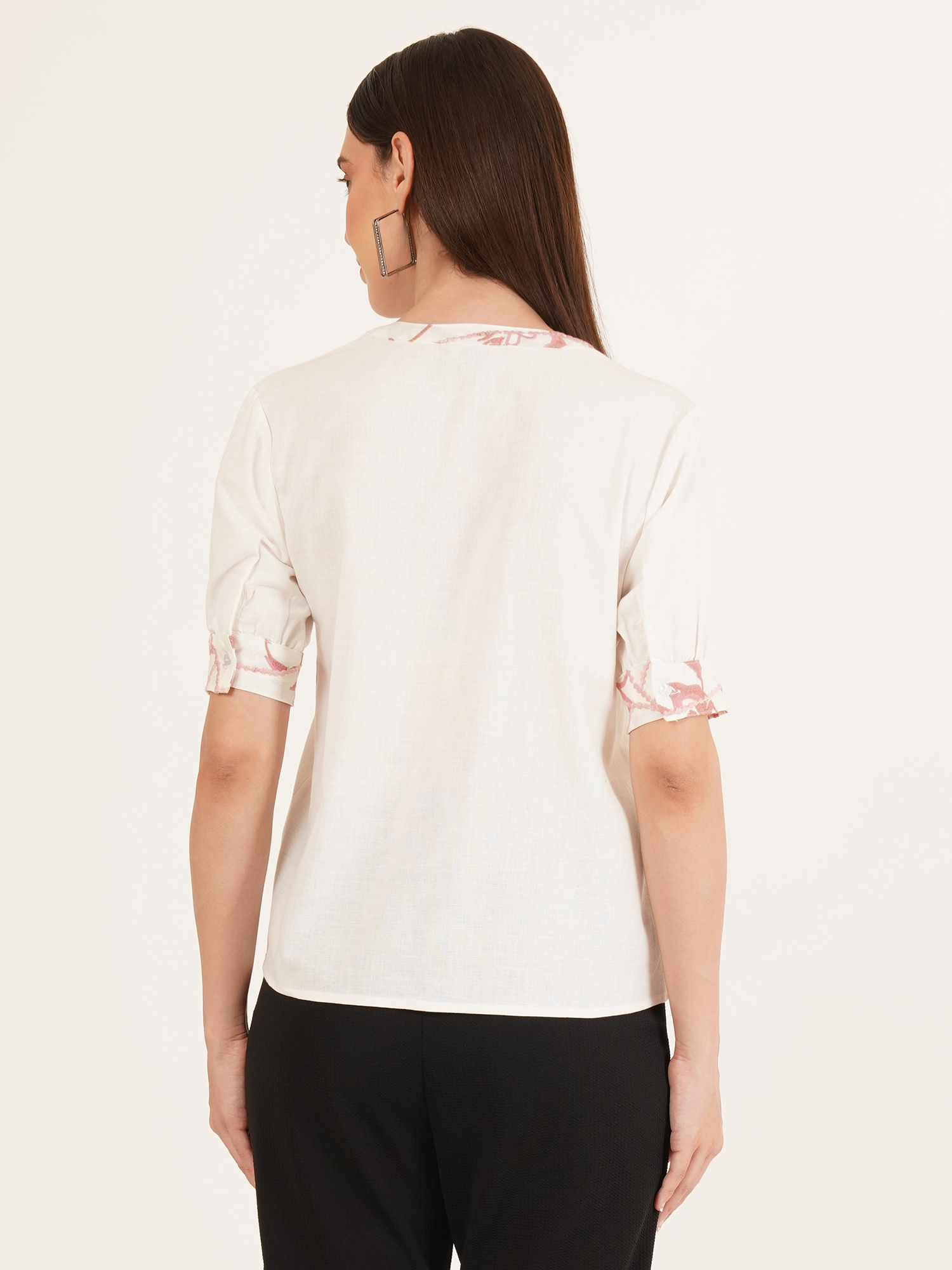 Women Embroidered Mandarin Collar Top 6