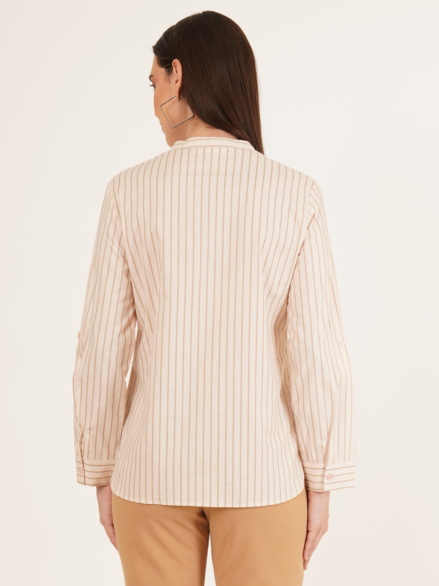 Women Stripe Mandarin Collar Top 6