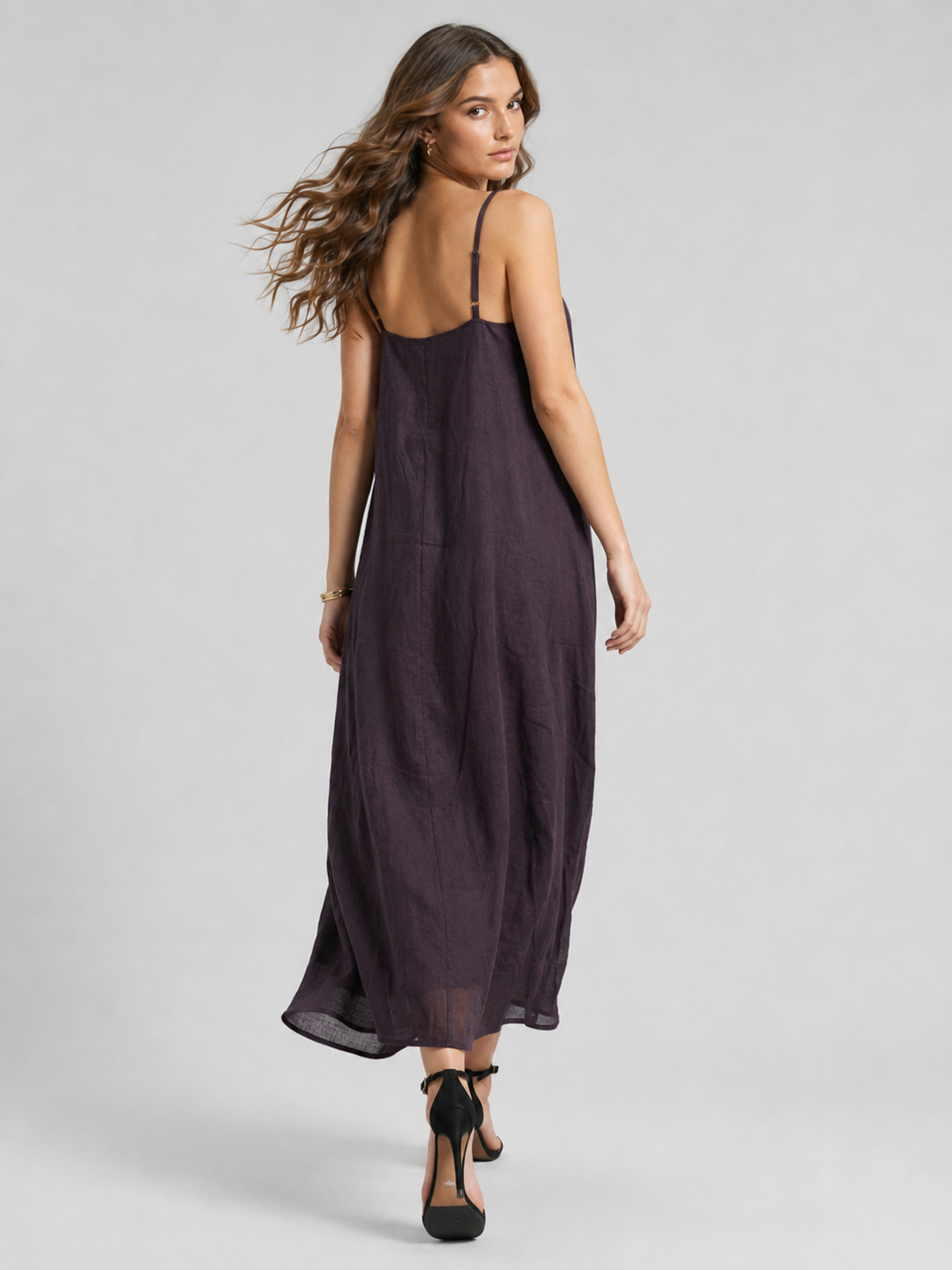 Women Brown Cotton Solid Strappy Dress 3