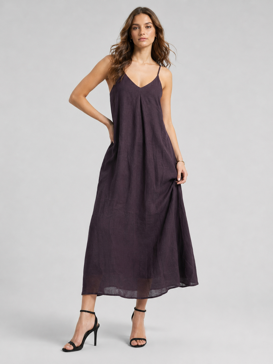 Women Brown Cotton Solid Strappy Dress 4