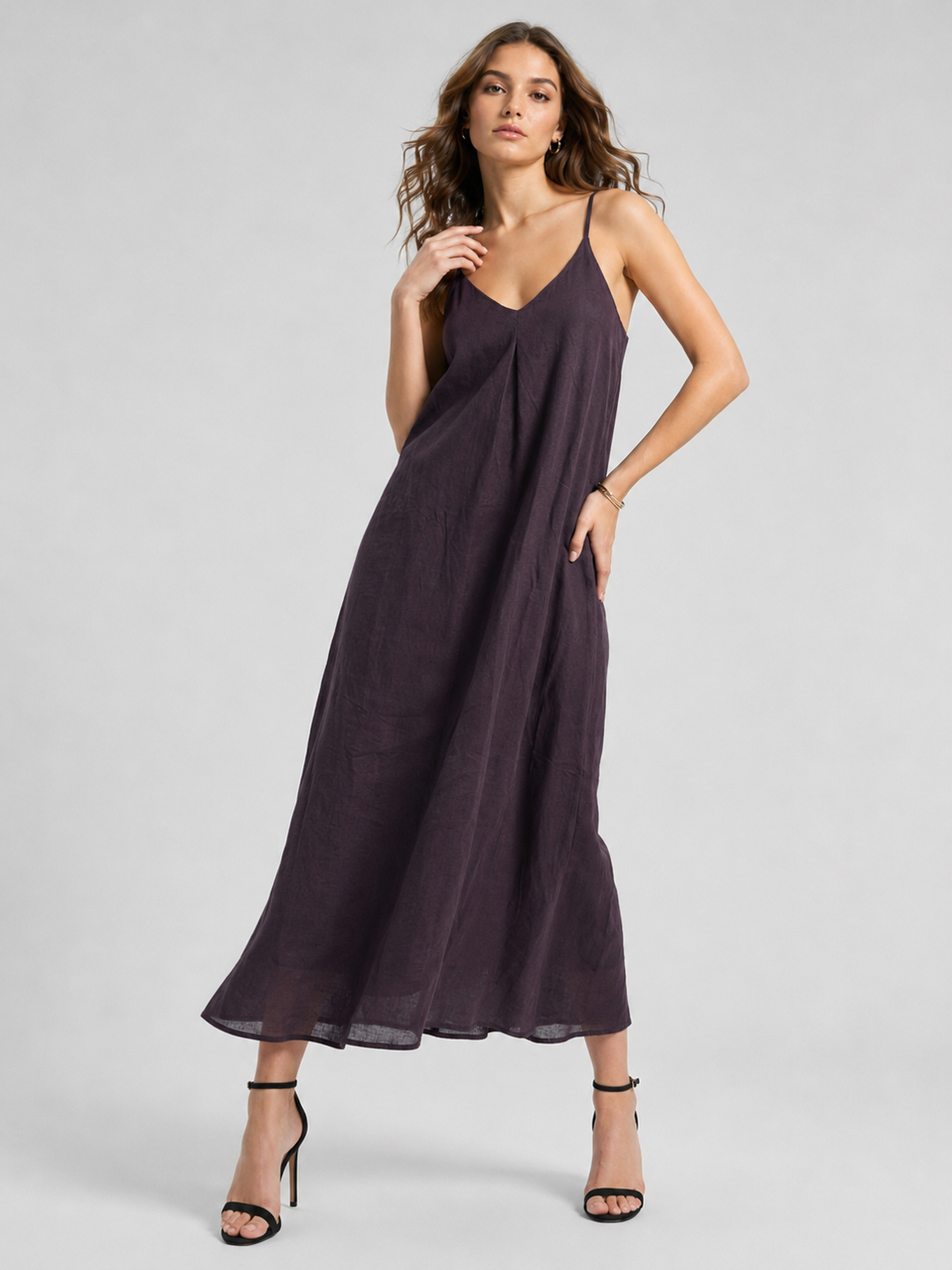 Women Brown Cotton Solid Strappy Dress 5