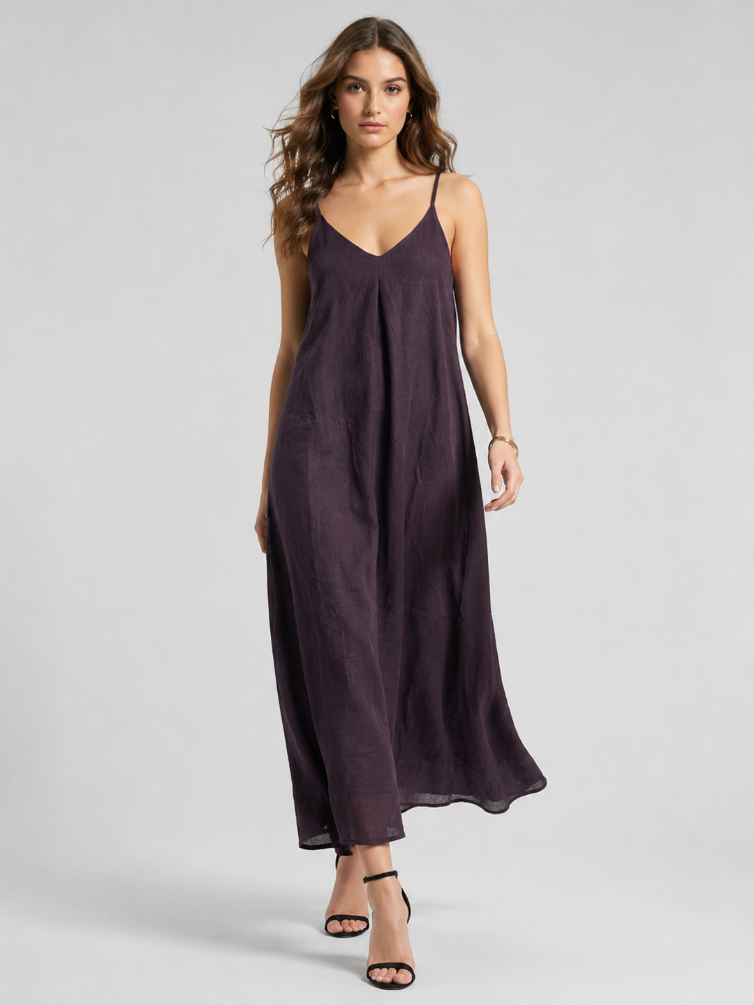 Women Brown Cotton Solid Strappy Dress 6