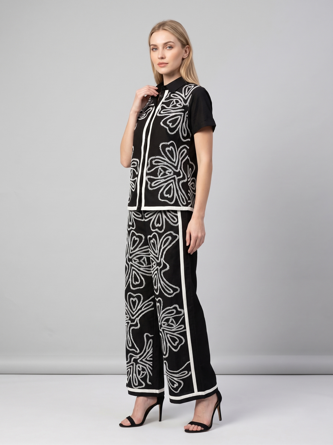 Women Black & White Embroidered Pure Cotton Co-ord Set 3