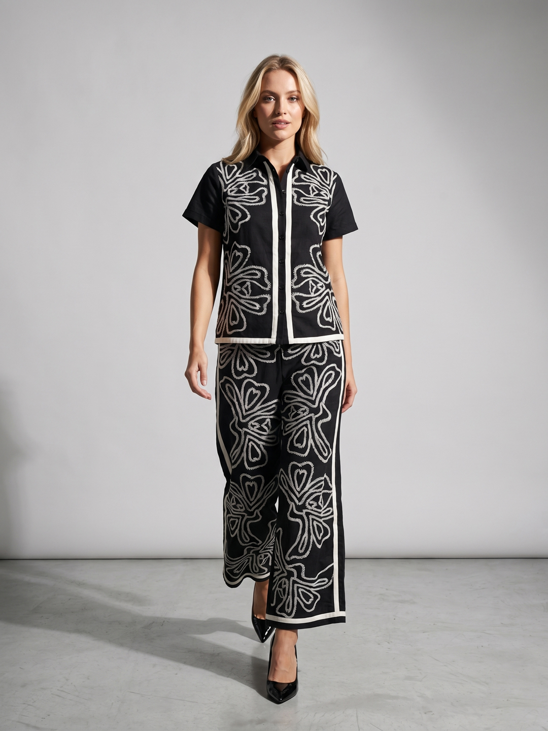 Women Black & White Embroidered Pure Cotton Co-ord Set 5