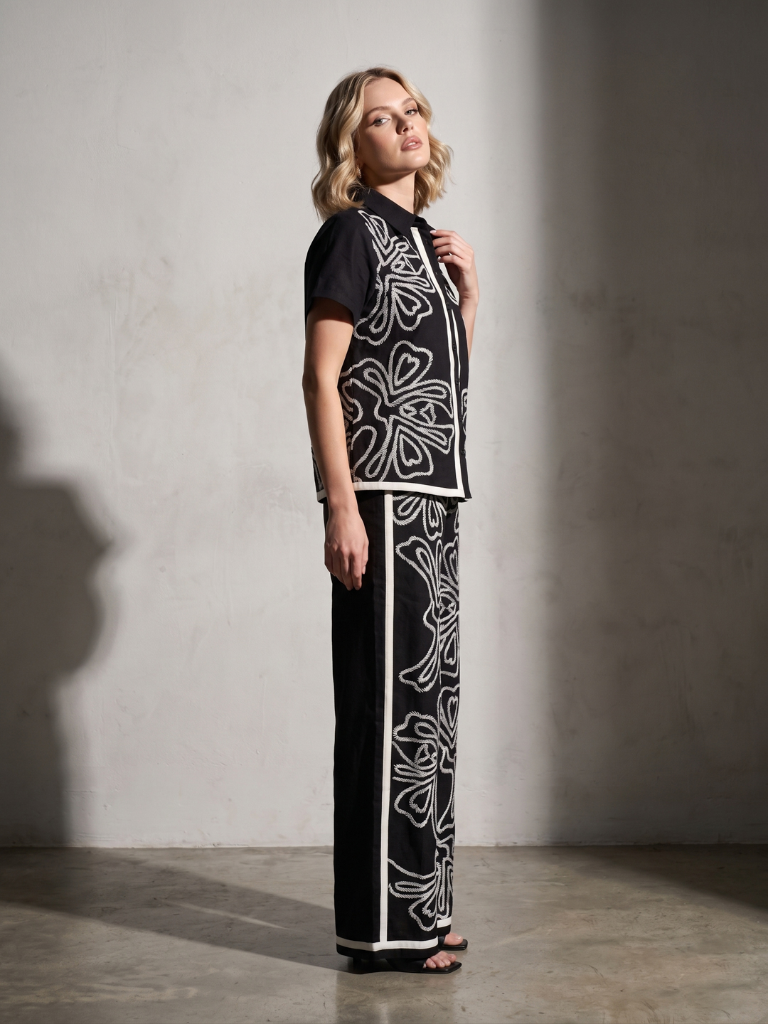 Women Black & White Embroidered Pure Cotton Co-ord Set 6