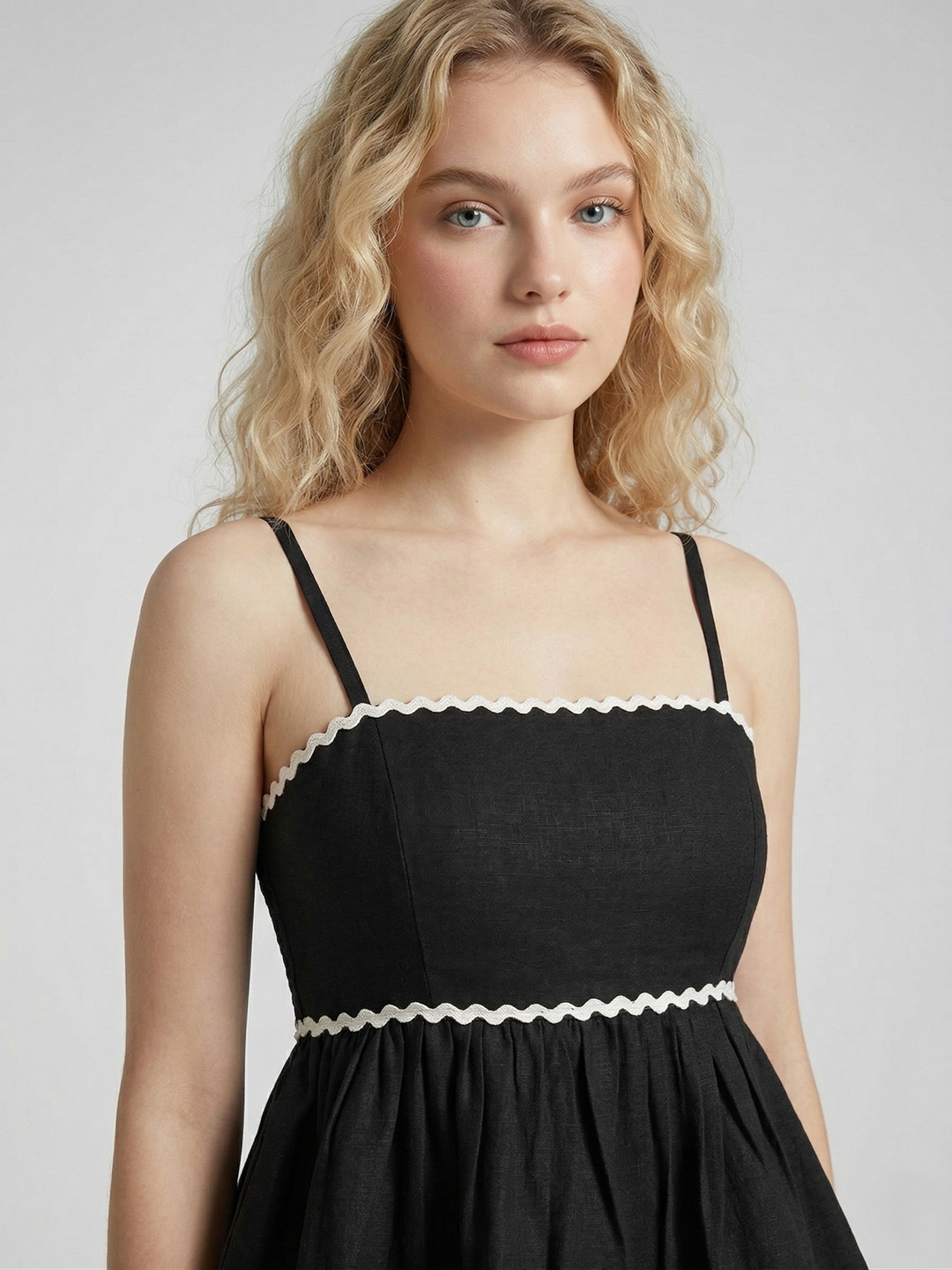 Women Black Cotton Zig-Zag Lace Inserted Co-Ord Set 4