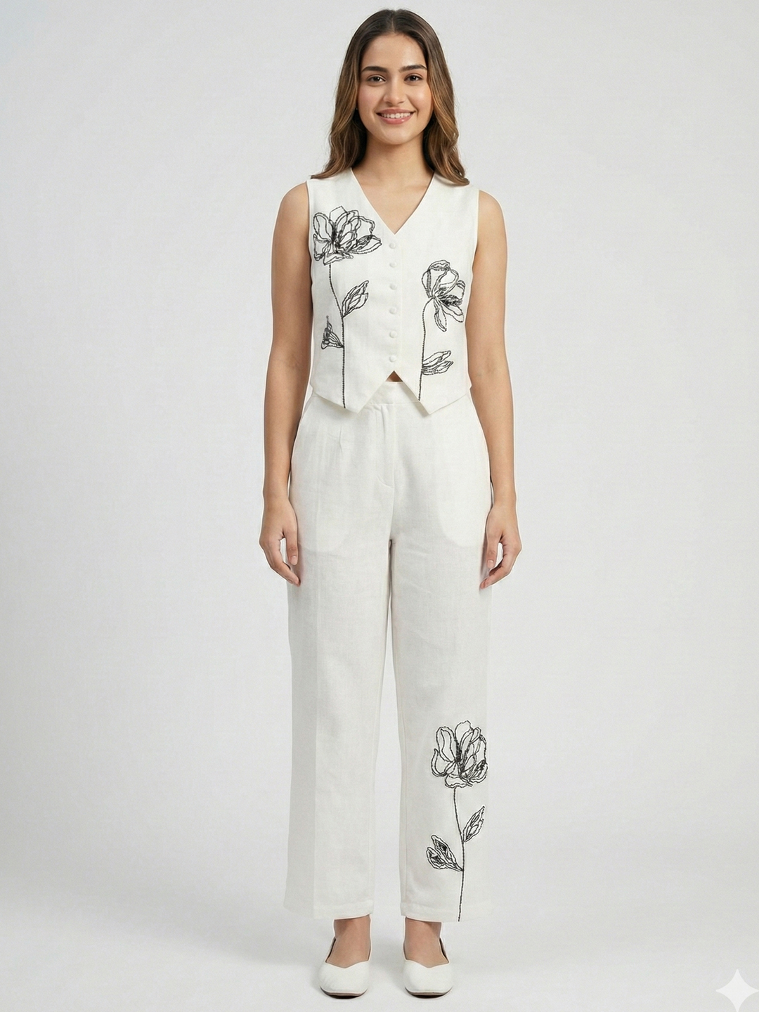 Women Off-White Embroidered Pure Cotton Co-ord Set 5