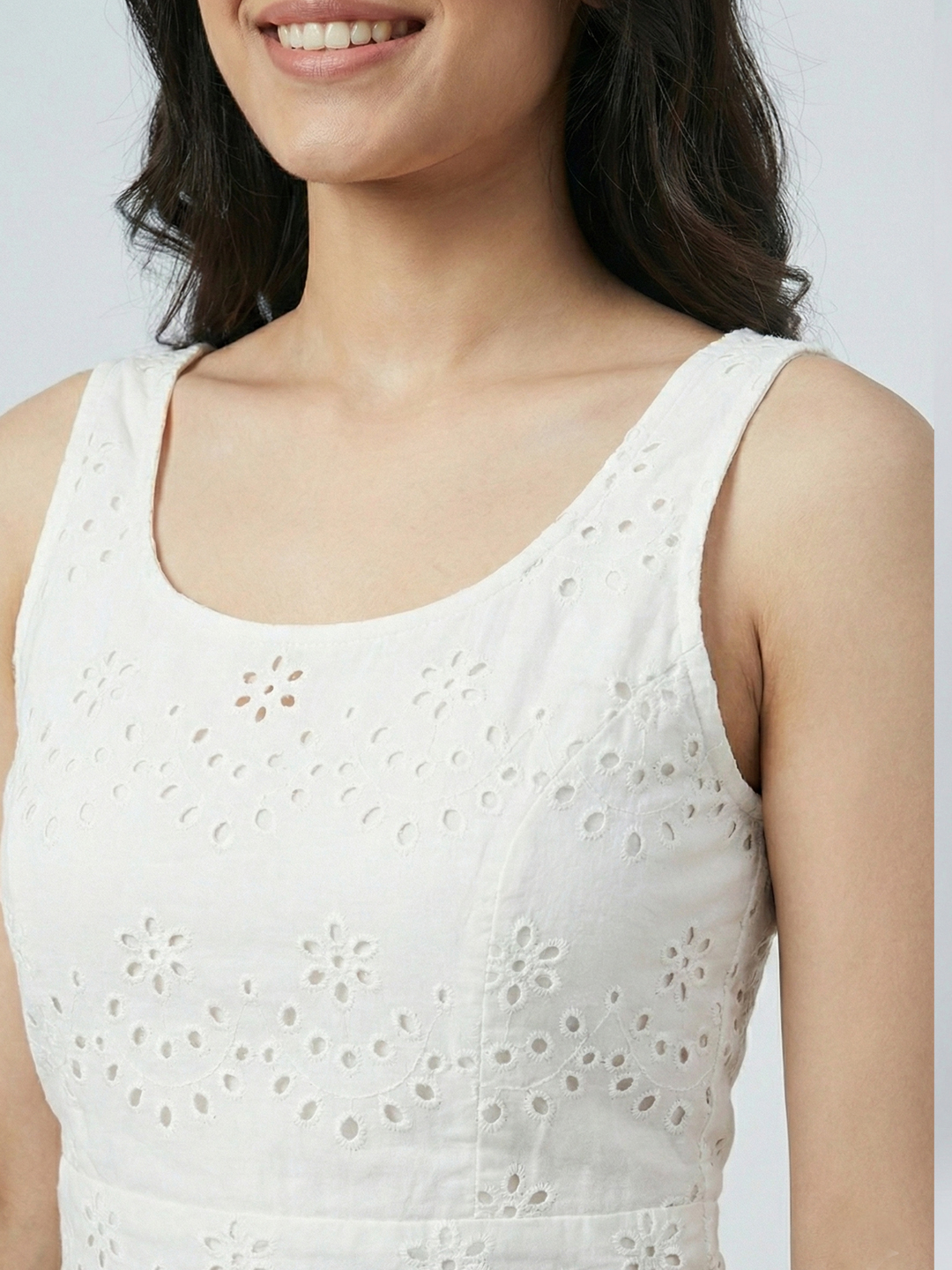 Women White Schiffli Embroidered Pure Cotton Co-ord Set 2