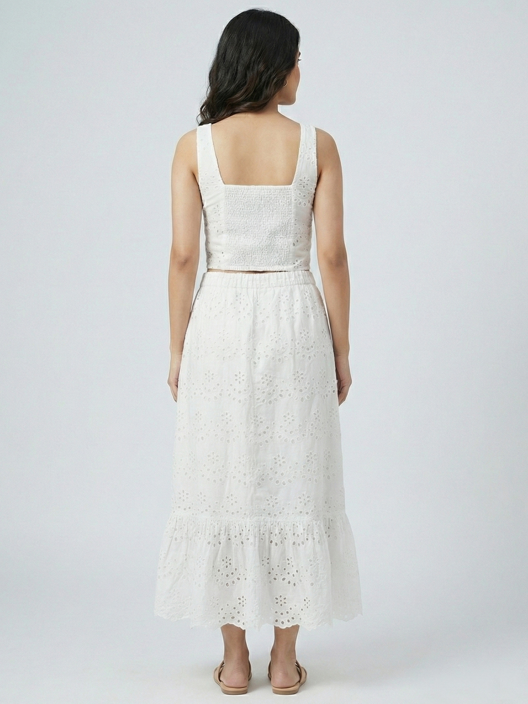 Women White Schiffli Embroidered Pure Cotton Co-ord Set 4