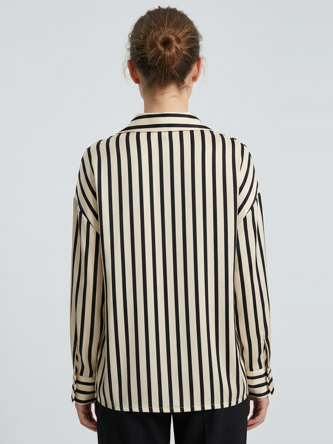 Women Black & Beige Stripe Satin Shirt 3