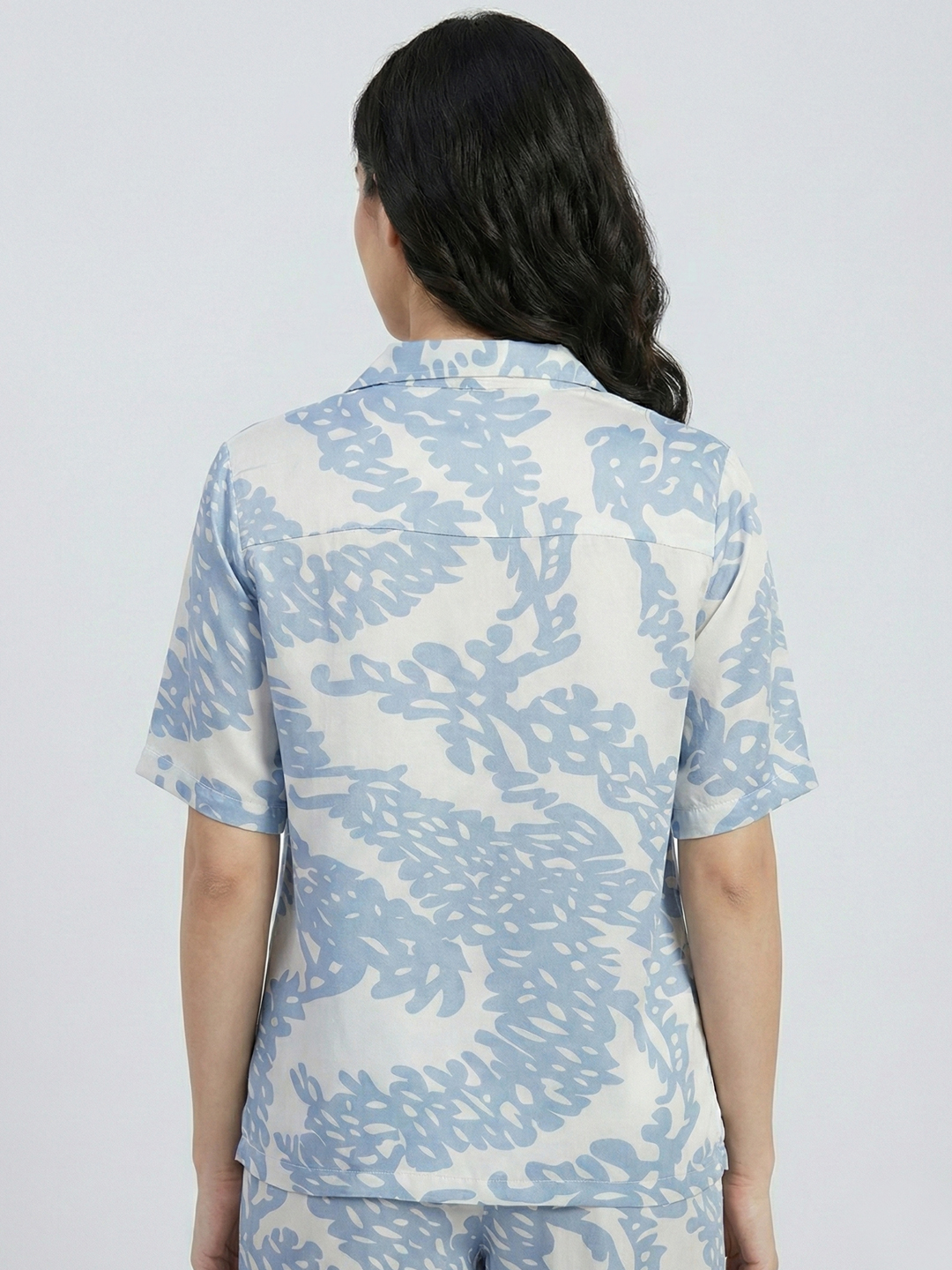 Women Blue & White Printed Satin Shirt 4