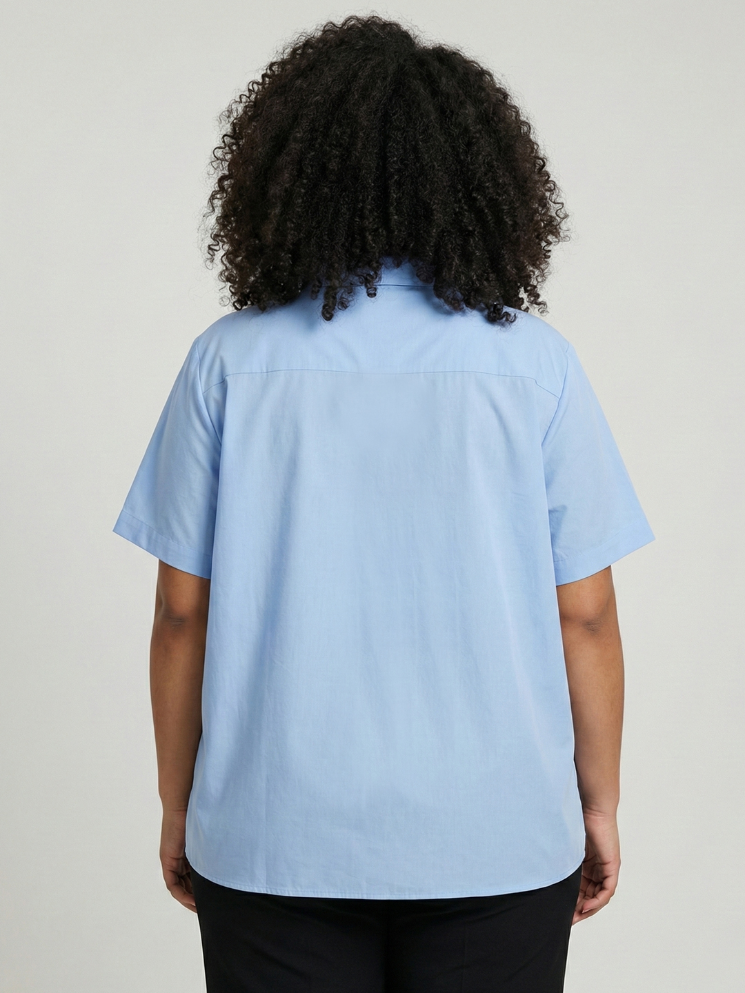 Women Blue Solid Short Sleeve Cotton Shirt 2