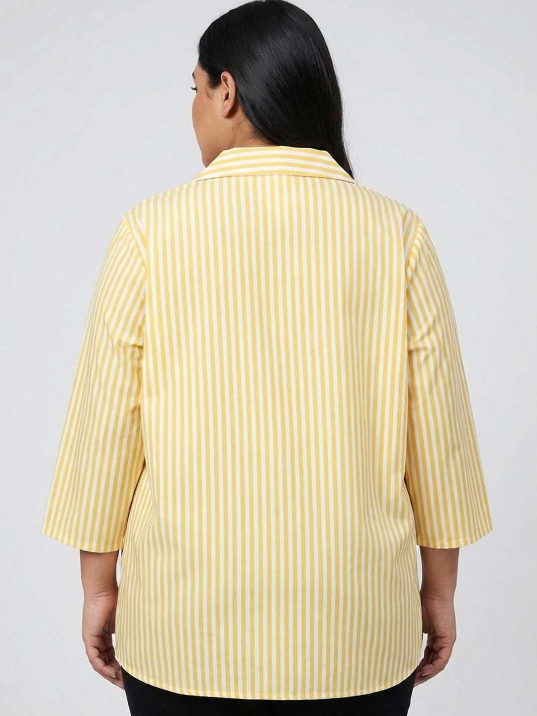 Women Yellow & White Stripe Cotton Shirt 3
