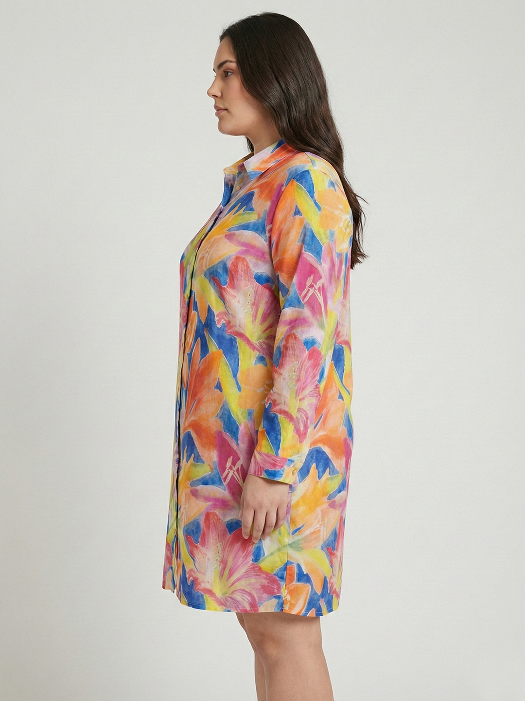 Women Multicolor Above Knee Length Collared Shirt Dress 2