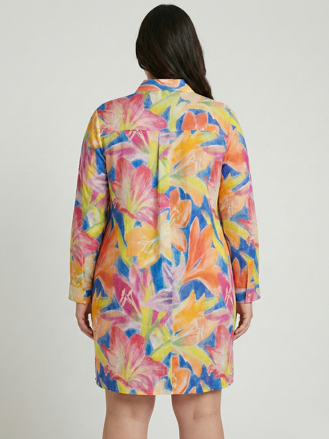 Women Multicolor Above Knee Length Collared Shirt Dress 3