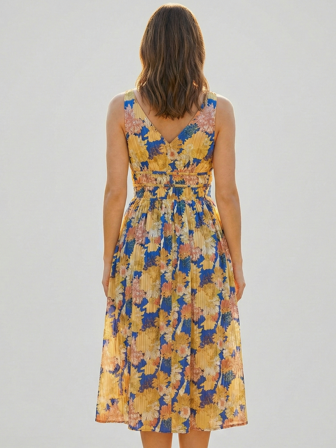 Women Blue & Pink Floral Print Cotton Modal Midi Dress 3