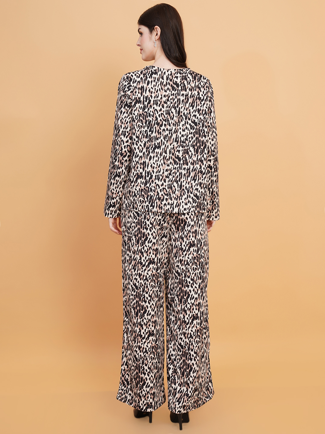 Women Black & Brown Animal Print Shirt & Trouser Co-ord Set 5