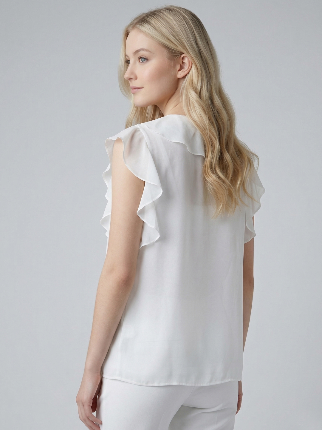 Women White Floral Ruffle Tank Top 2