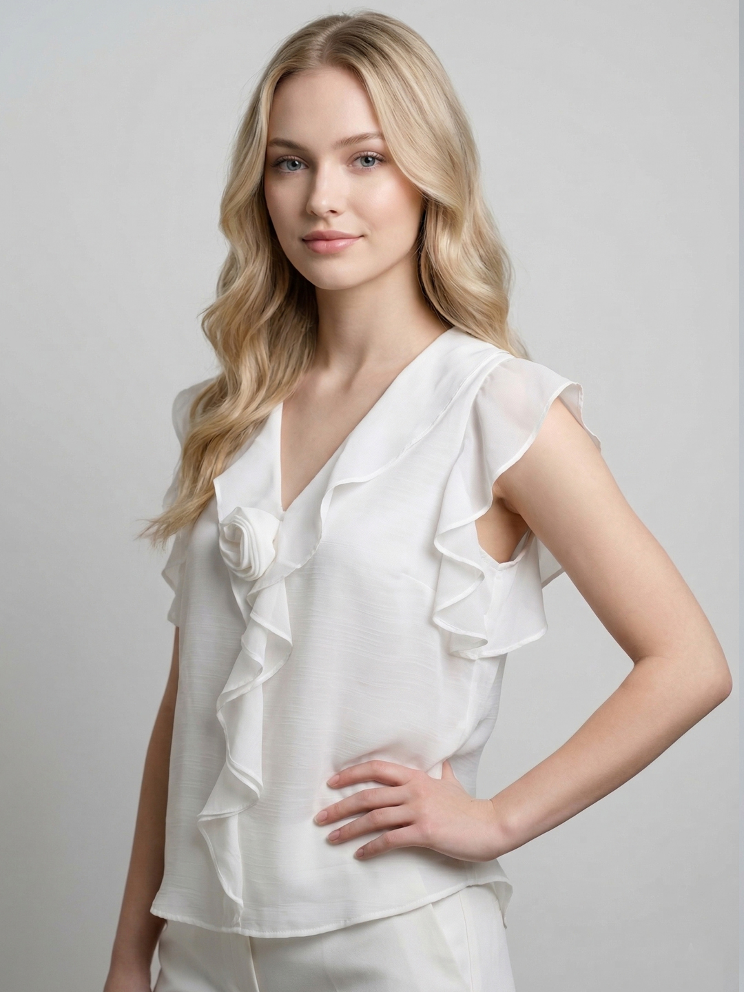Women White Floral Ruffle Tank Top 3