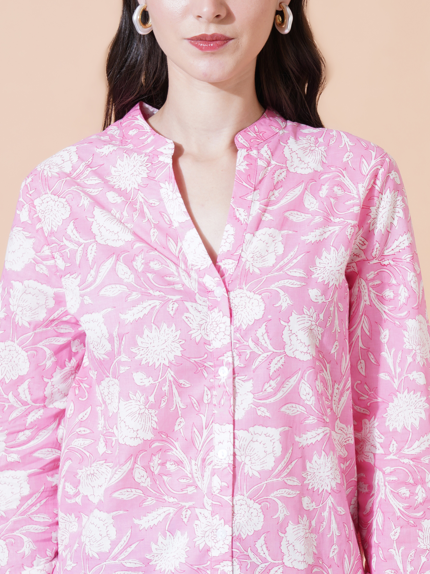Women Floral Printed V-Neck Cotton Plus Size Top 2