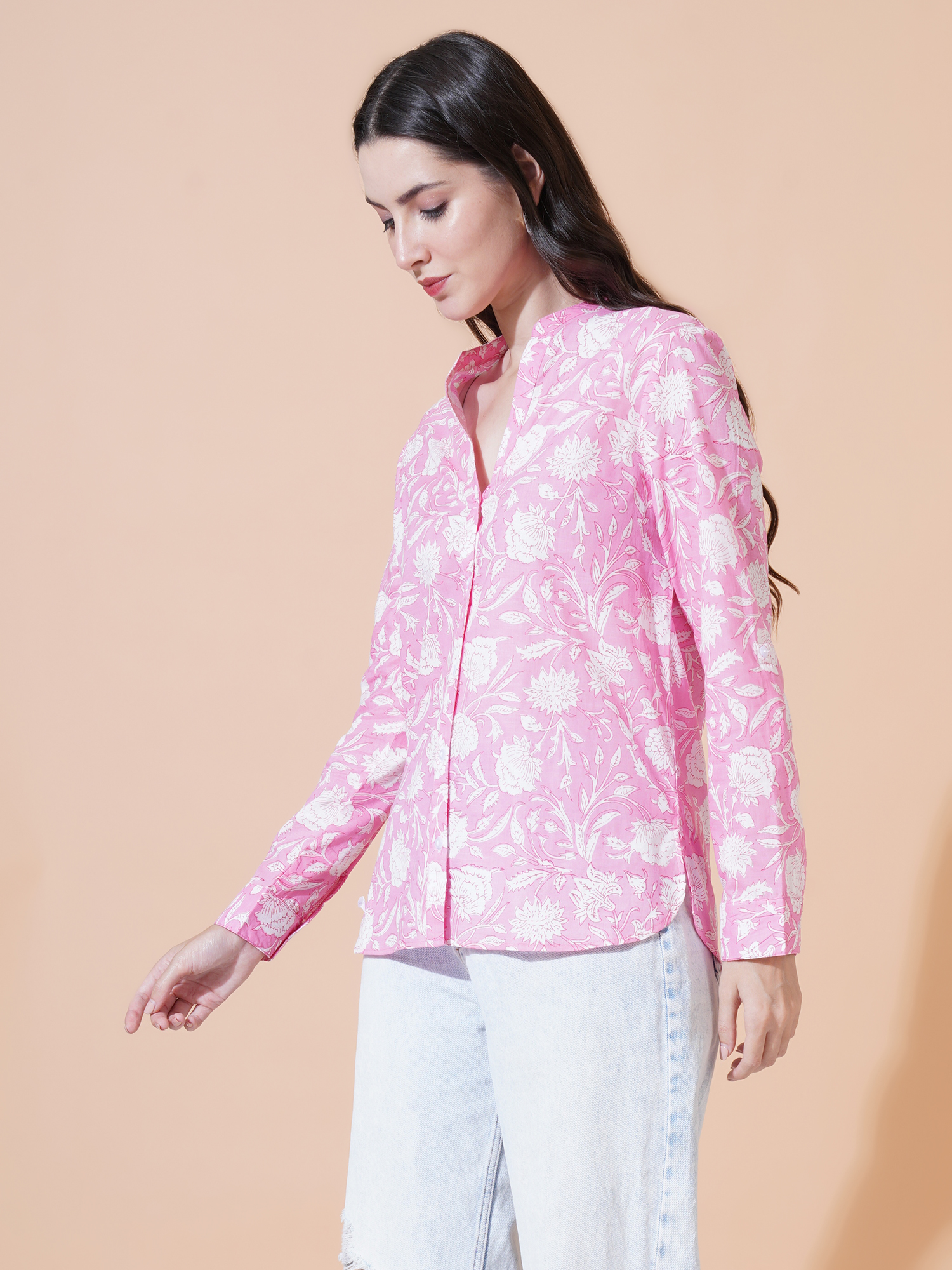 Women Floral Printed V-Neck Cotton Plus Size Top 3