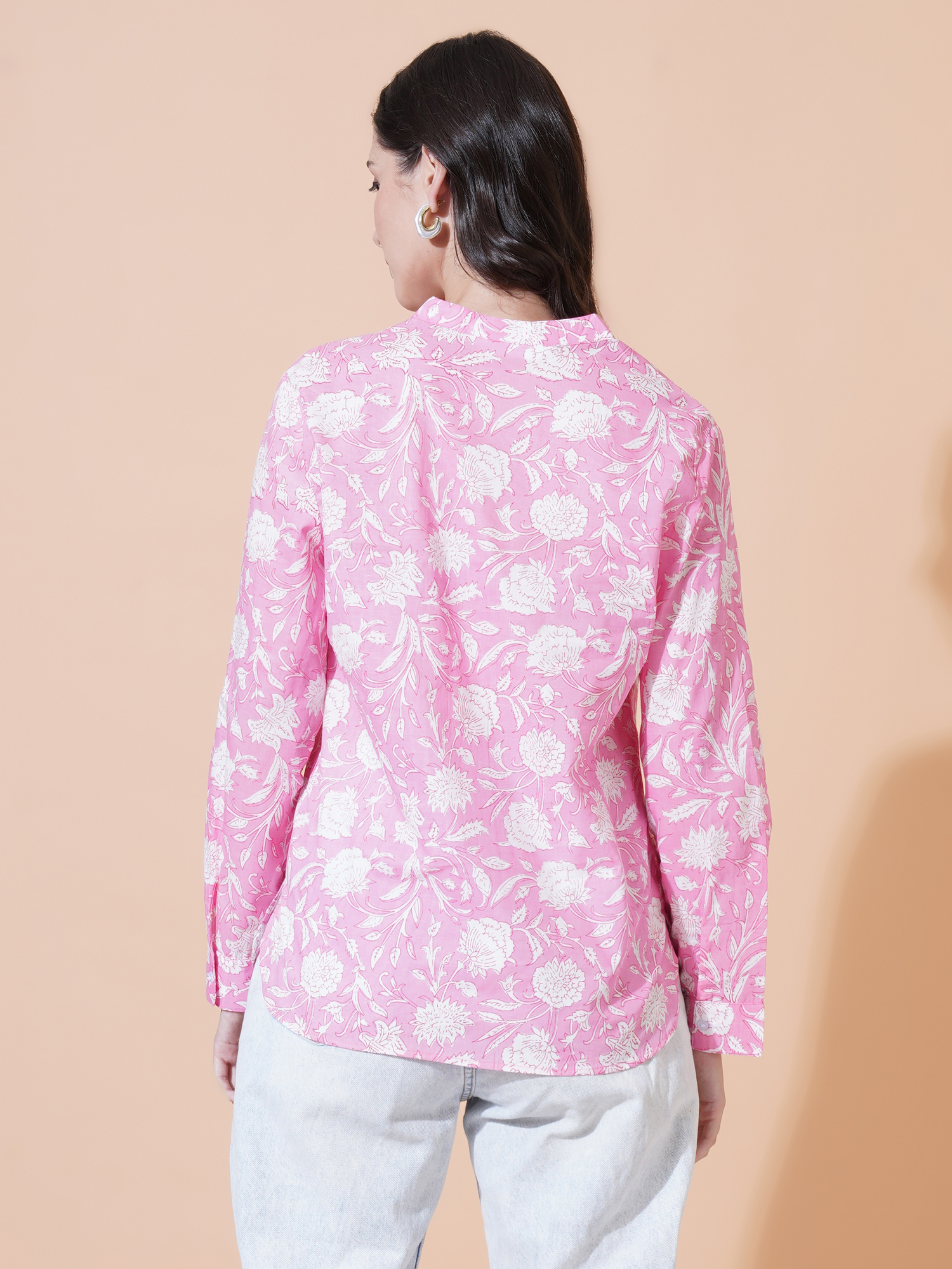 Women Floral Printed V-Neck Cotton Plus Size Top 4