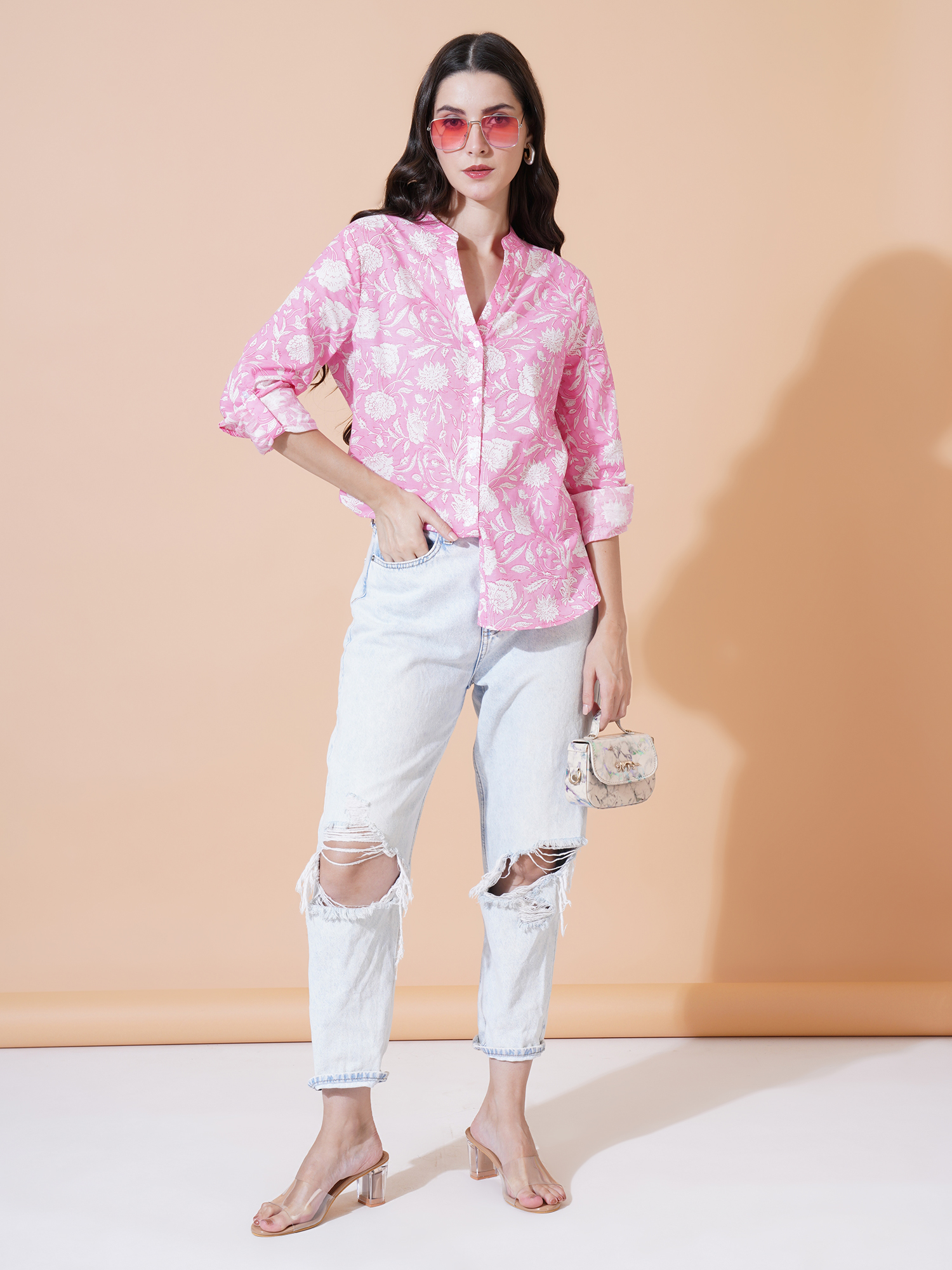 Women Floral Printed V-Neck Cotton Plus Size Top 5
