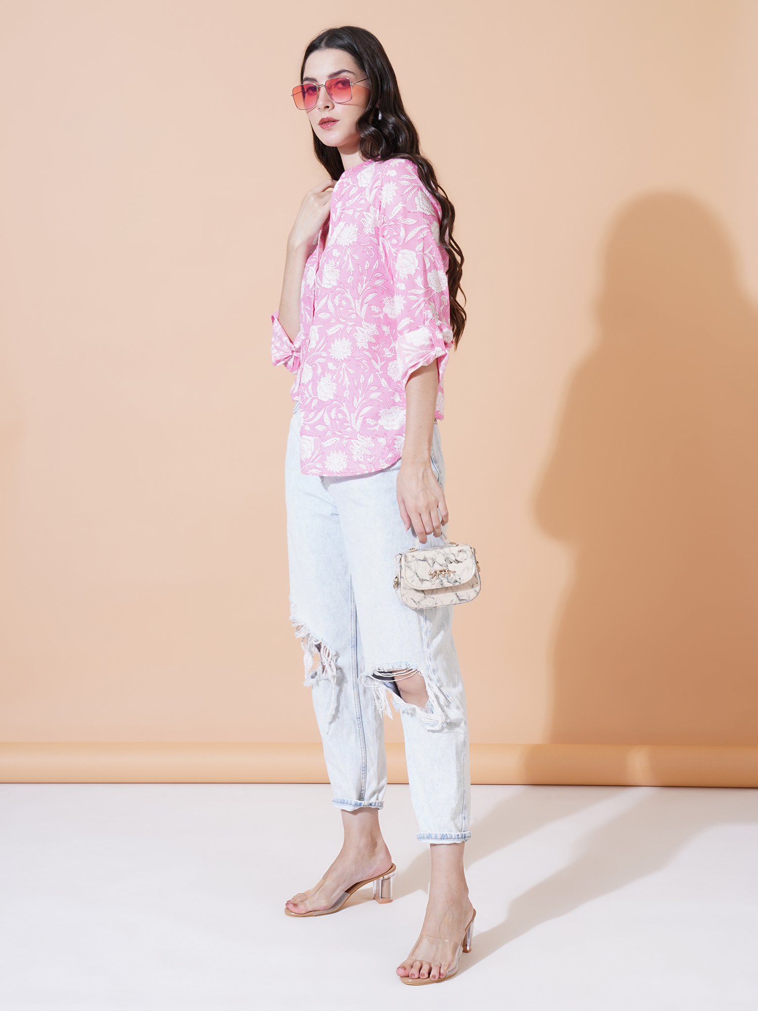 Women Floral Printed V-Neck Cotton Plus Size Top 6