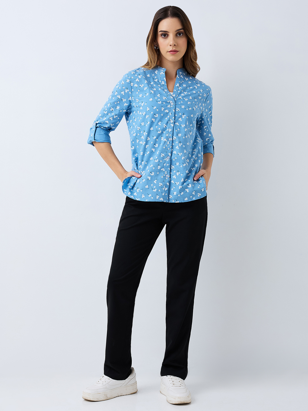 Women Vertical Stripes Printed V-Neck Cotton Plus Size Top 6