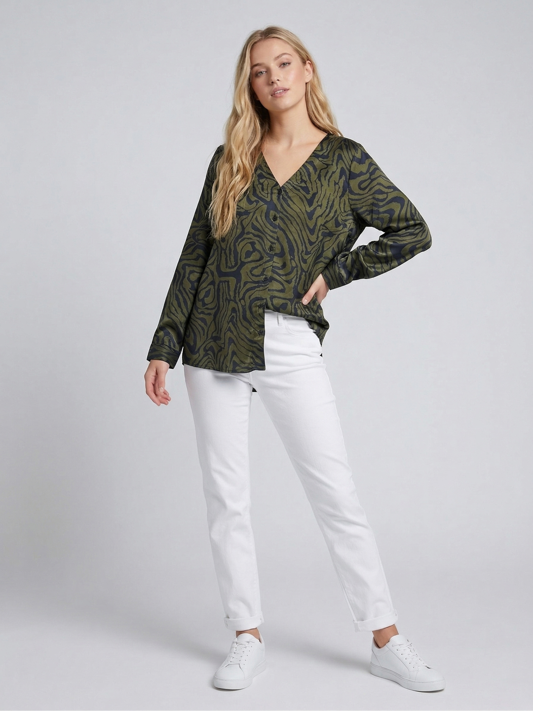 Women Satin Printed Longline Plus Size Top 2