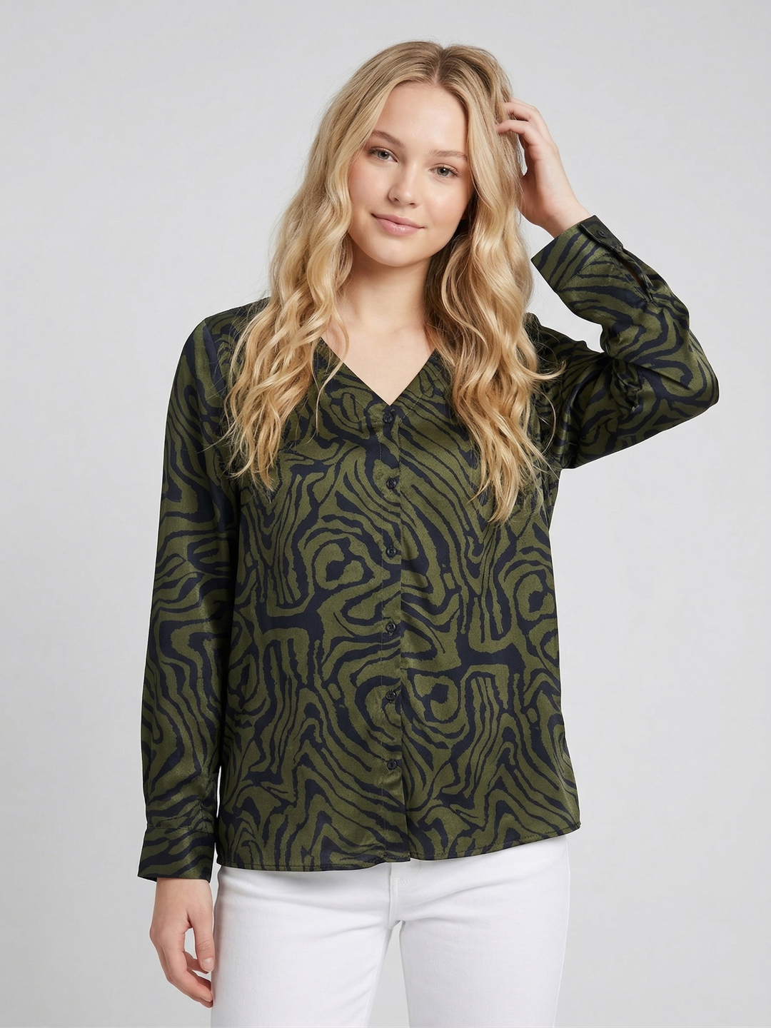 Women Satin Printed Longline Plus Size Top 5