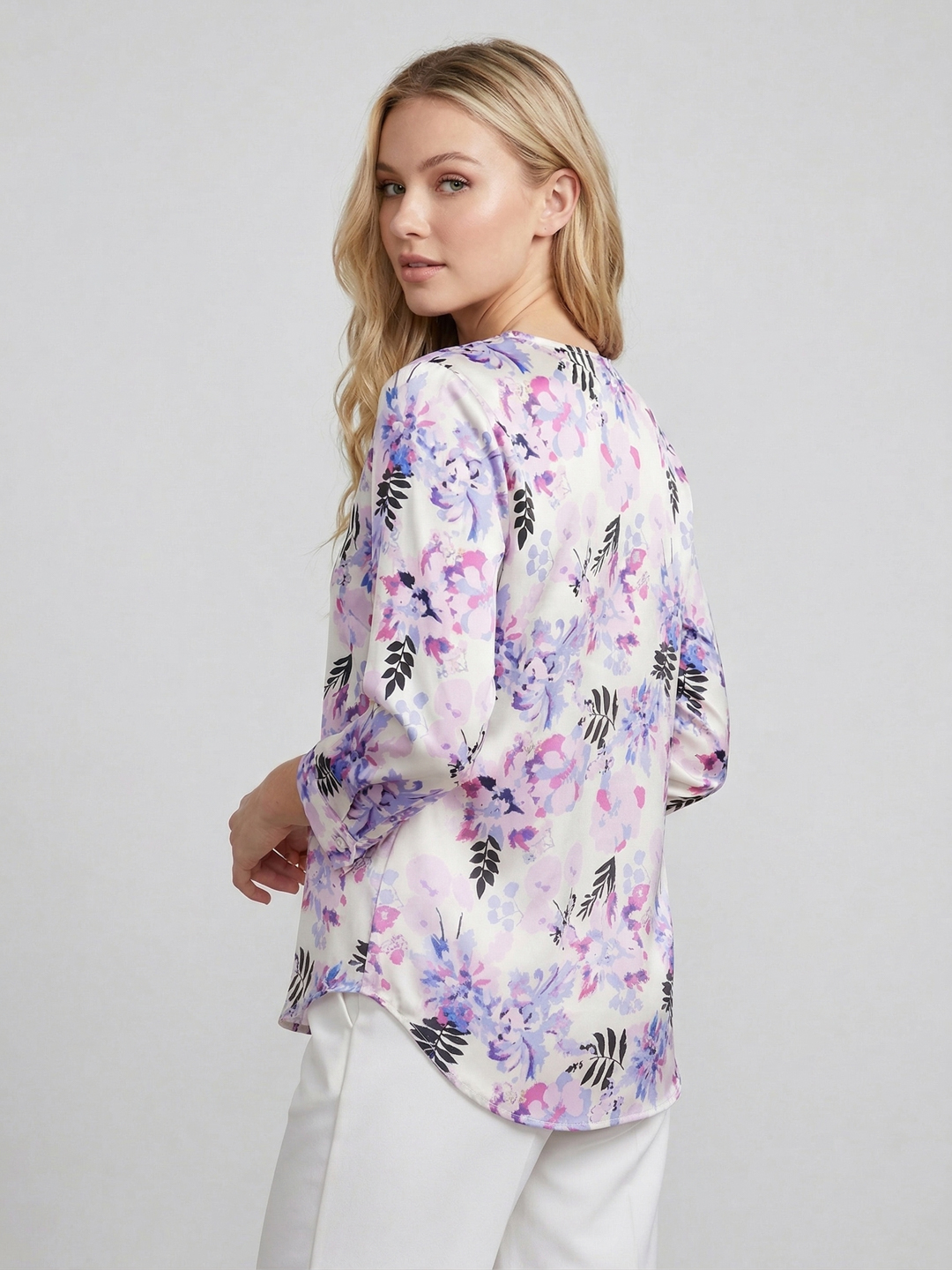 Women Satin Floral Print Longline Plus Size Top 5