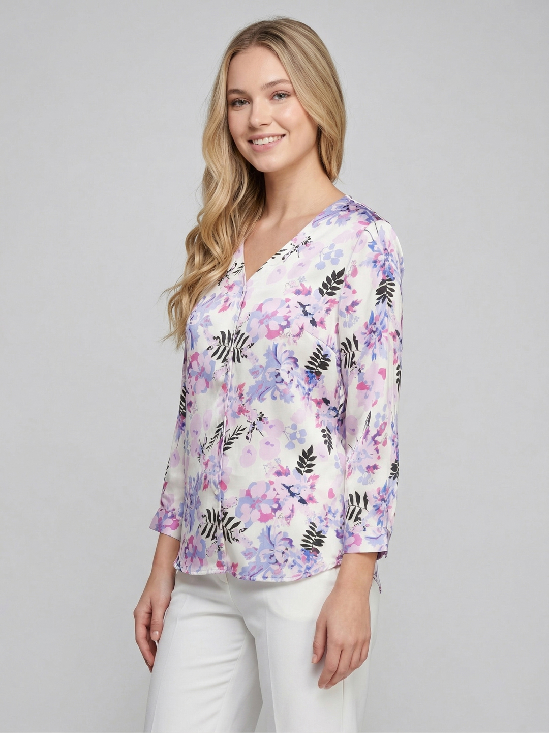 Women Satin Floral Print Longline Plus Size Top 6