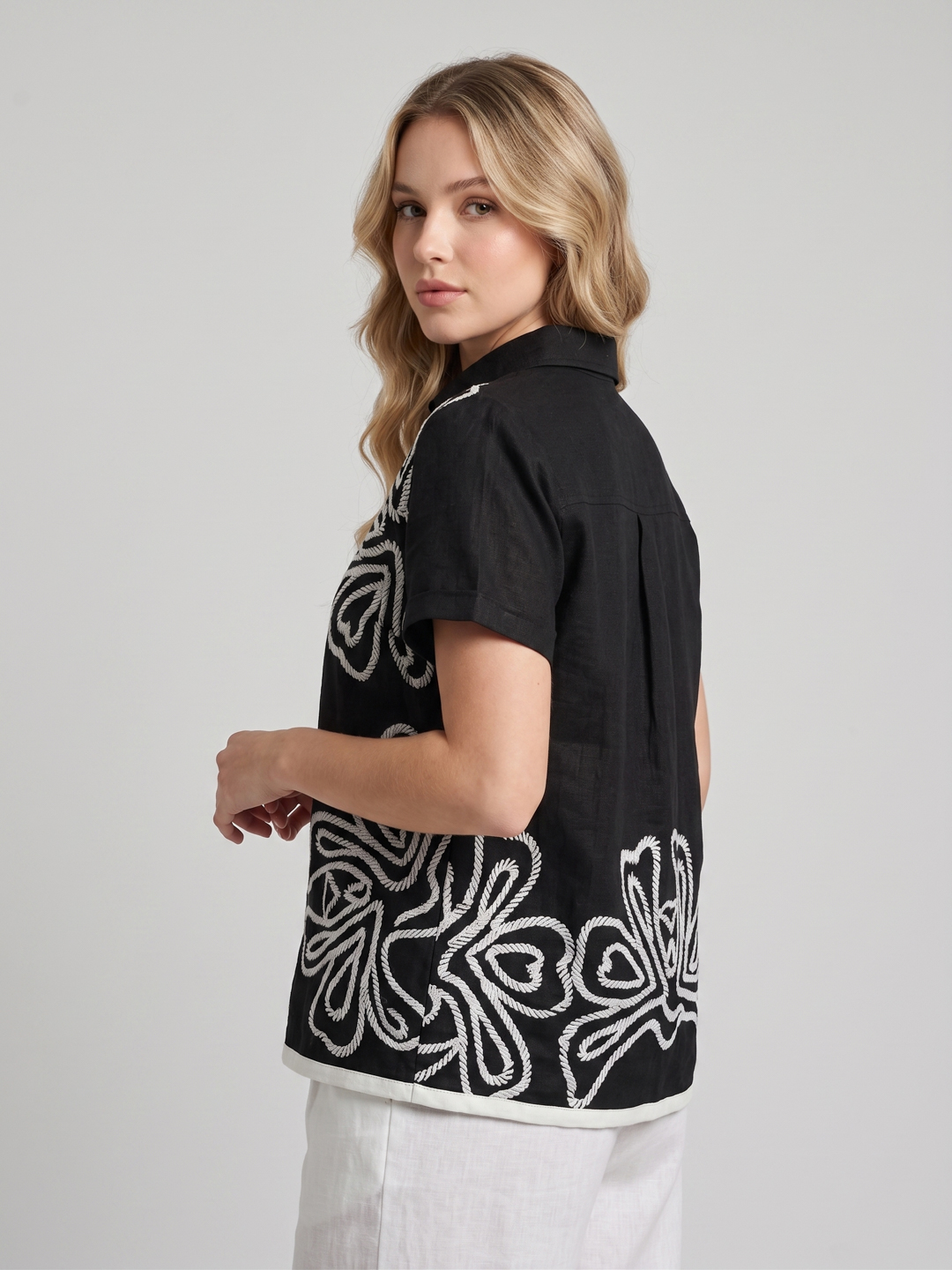 Women Black Embroidered Collared Shirt Style Top 5