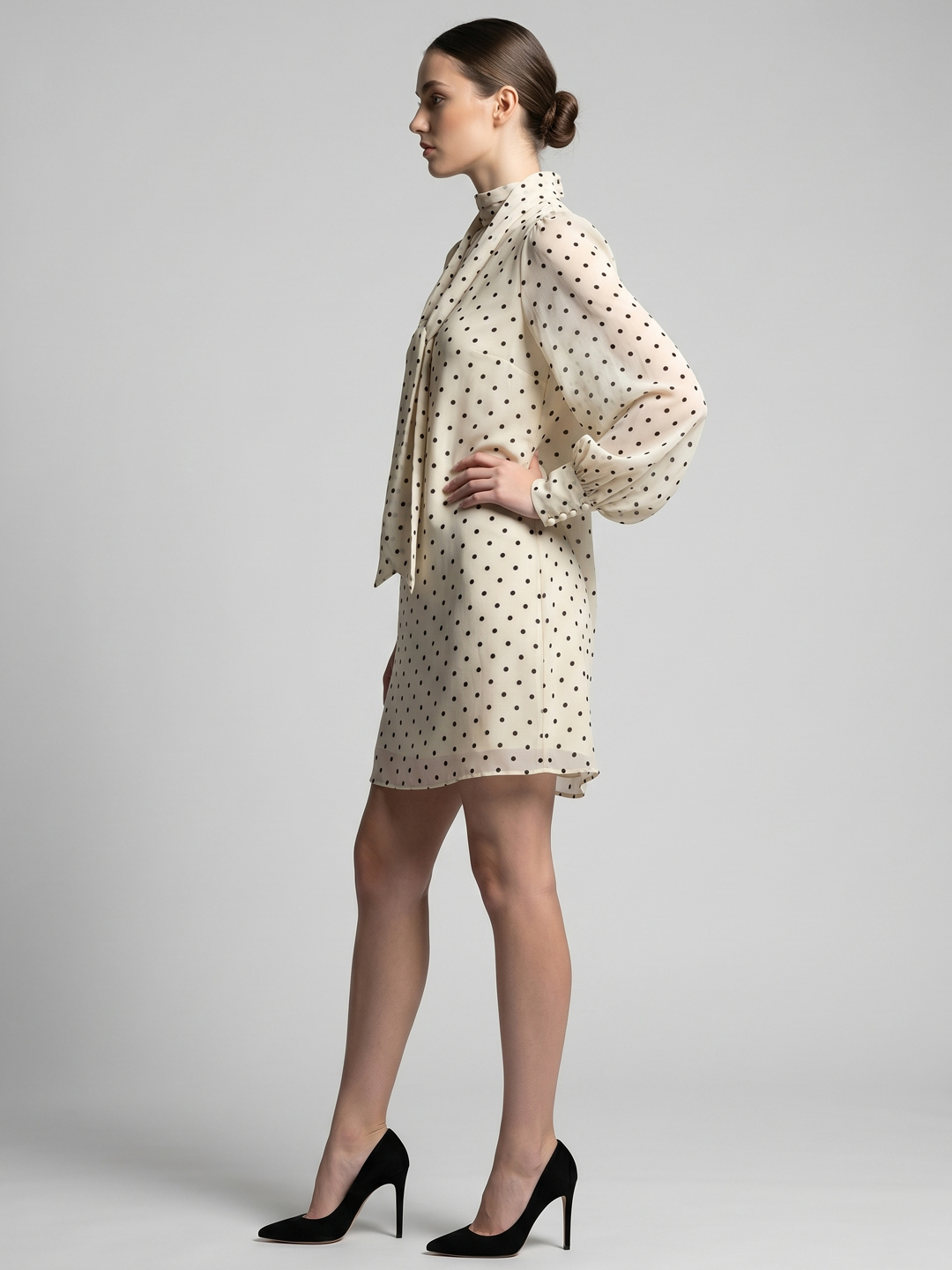 Women Polka Dot Printed High Neck Mini Shift Dress 3