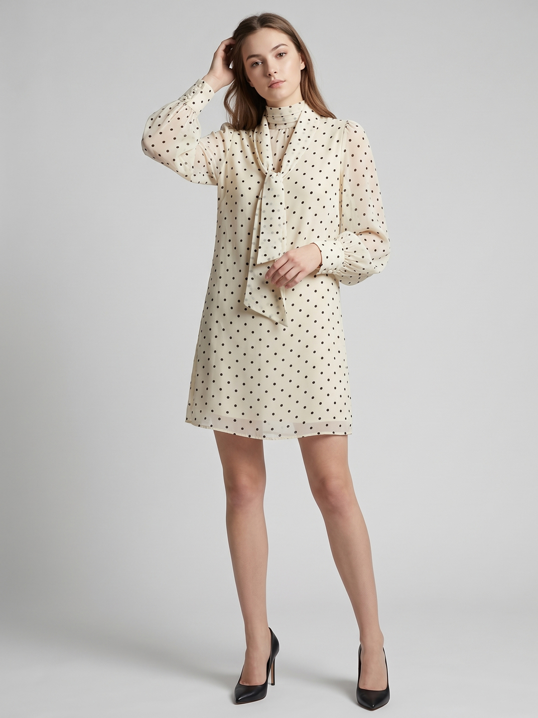 Women Polka Dot Printed High Neck Mini Shift Dress 6