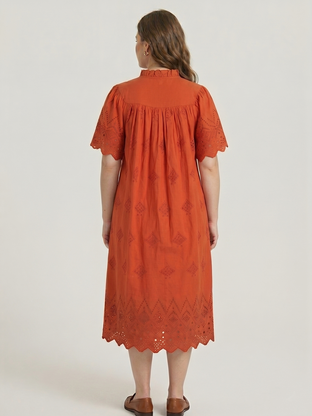 Women Schiffli Embroidered Puff Sleeve A-Line Dress 3